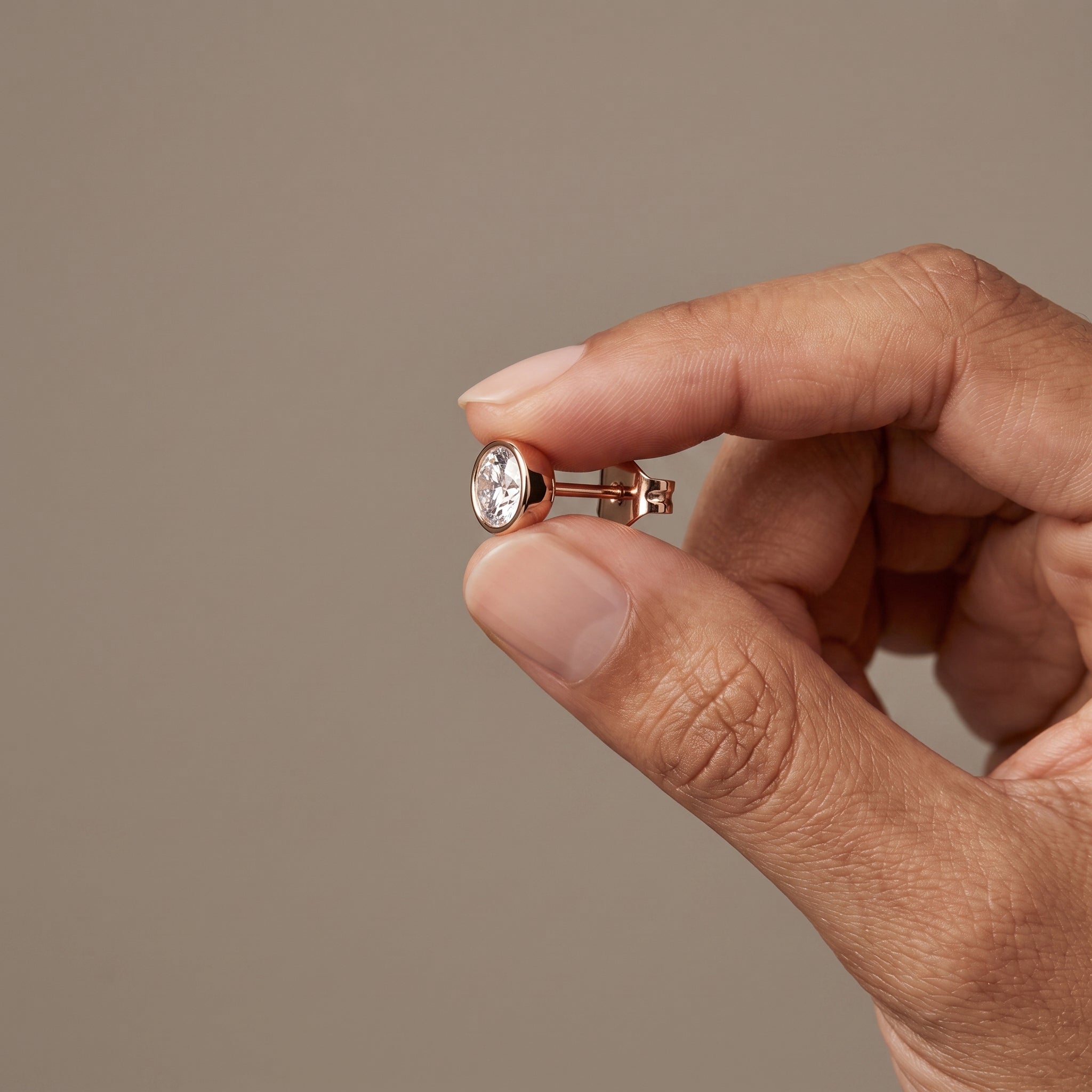 Rose Gold Round Moissanite Bezel Stud Earrings