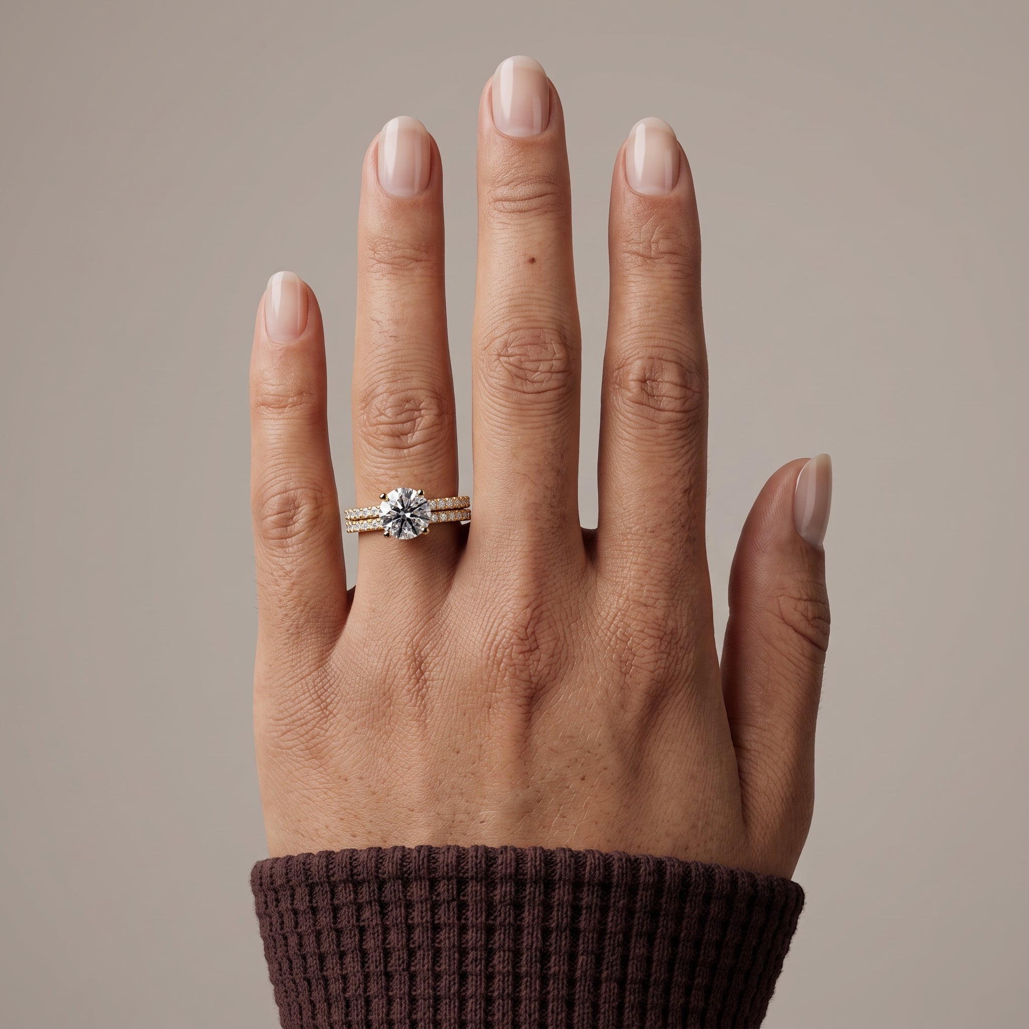 Yellow Gold Round Moissanite Bridal Ring Set