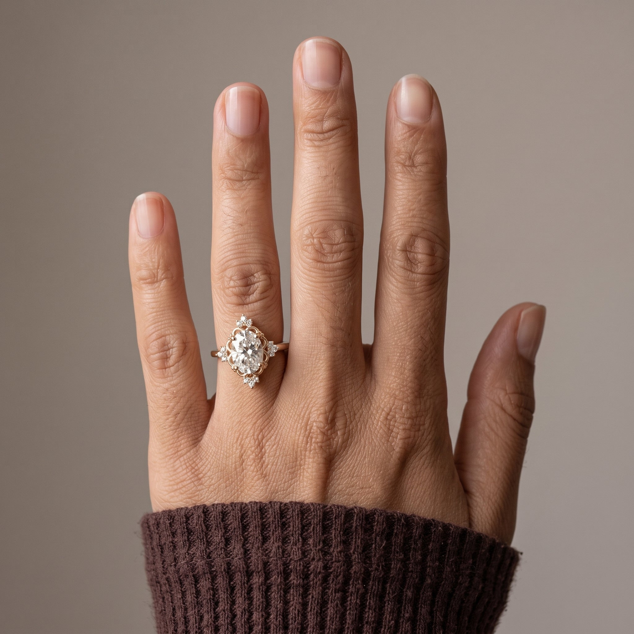 Yellow Gold Oval Cut Moissanite Engagement Ring