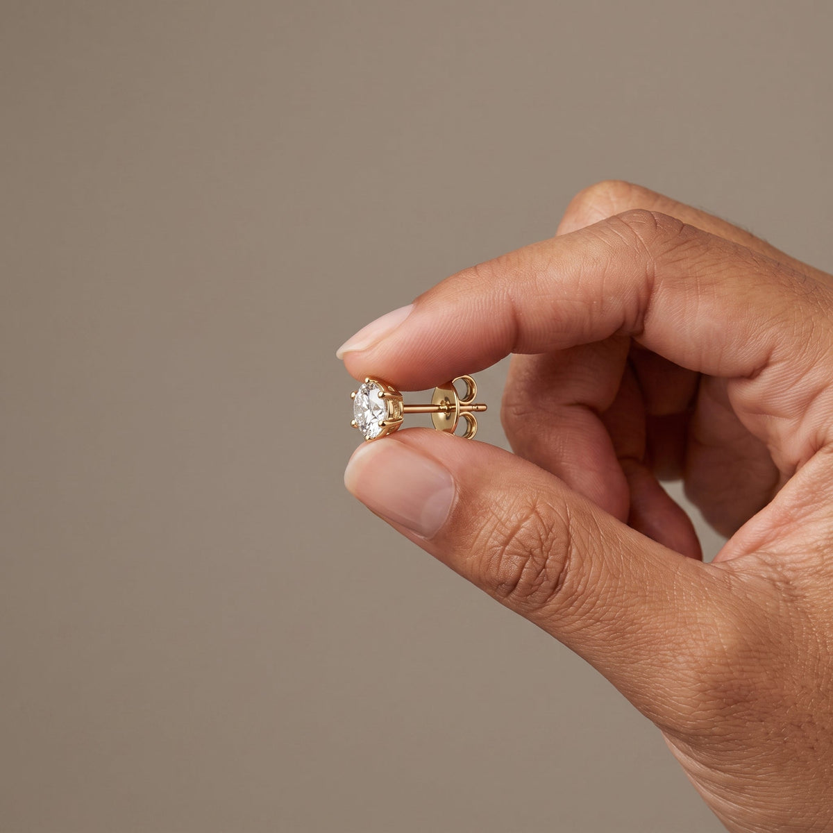 Yellow Gold Round Moissanite Stud Earrings