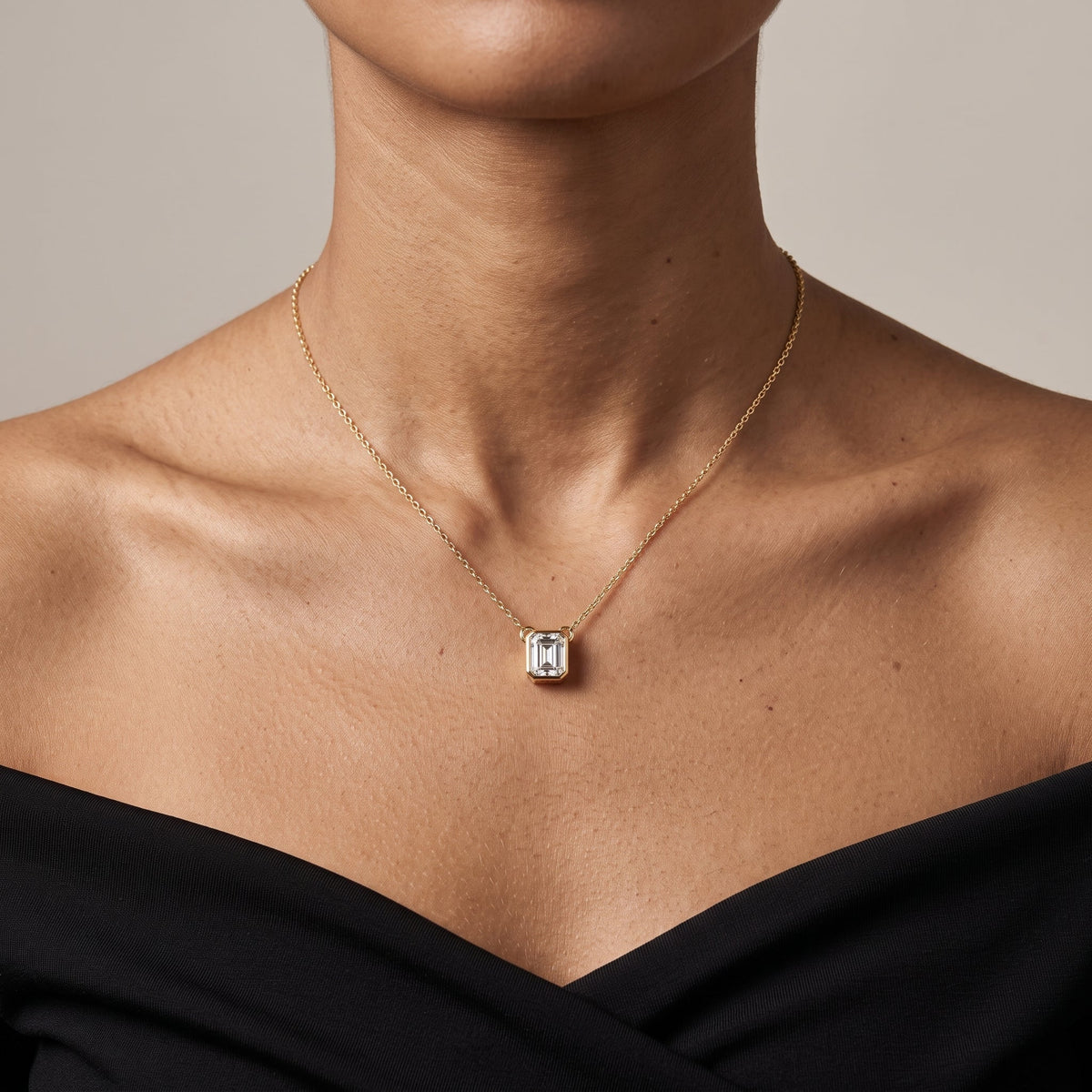 Yellow Gold Asscher Cut Moissanite Solitaire Pendant Necklace