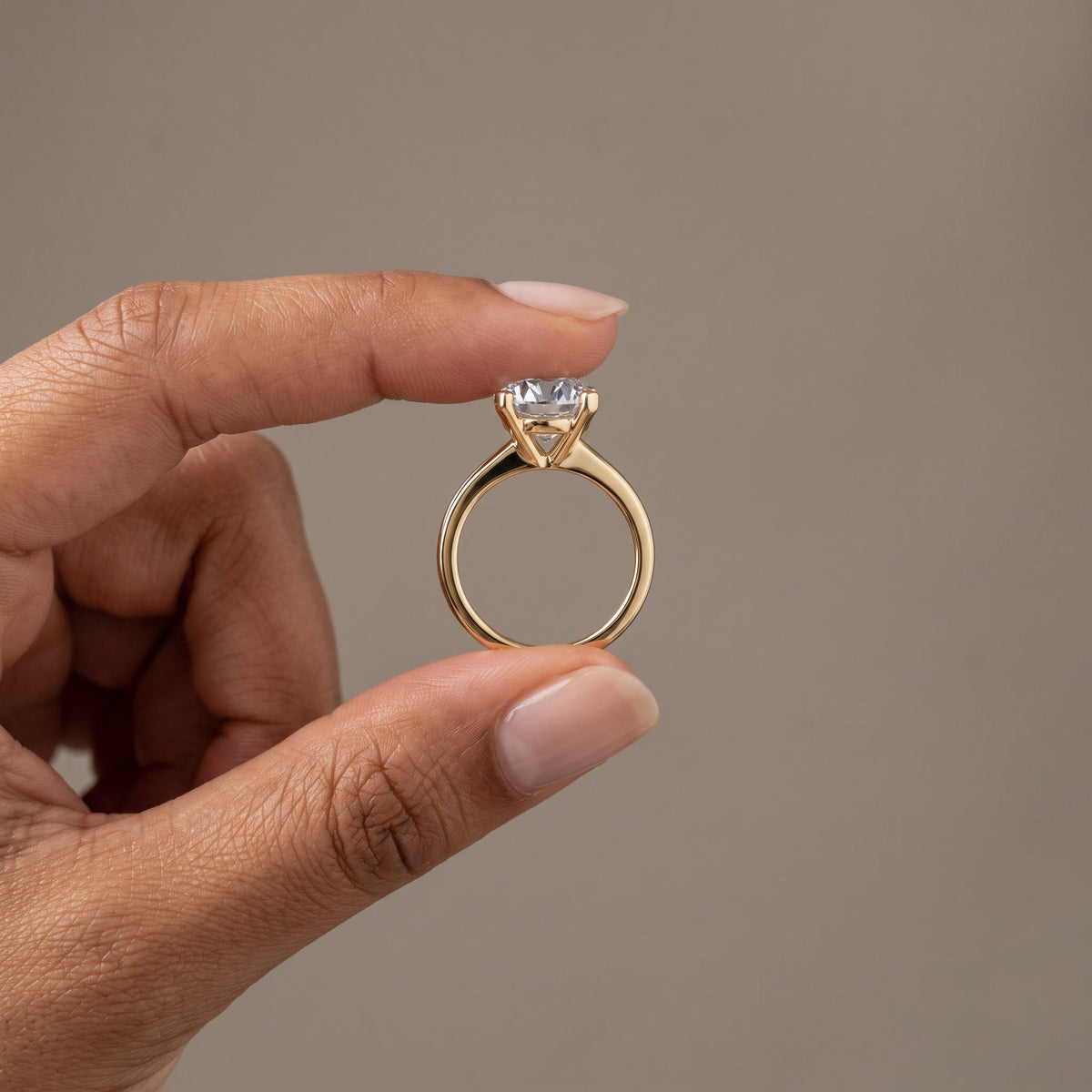 Yellow Gold Round Moissanite Solitaire Engagement Ring