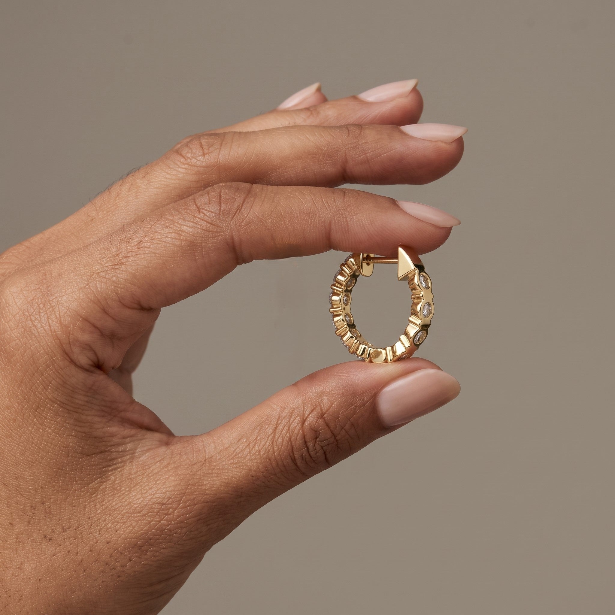 Yellow Gold Round Moissanite Hoop Earrings