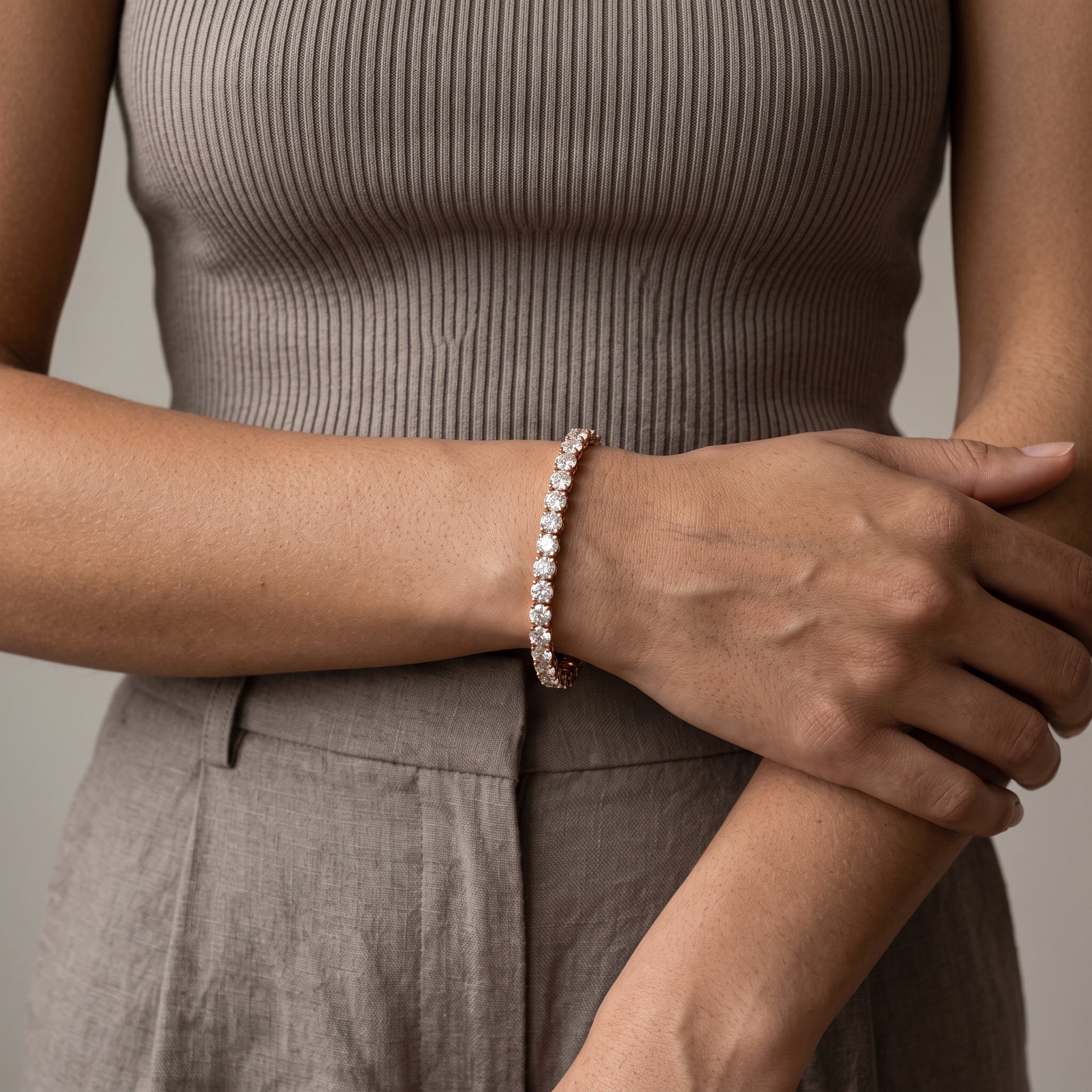 Rose Gold Round Moissanite Tennis Bracelet