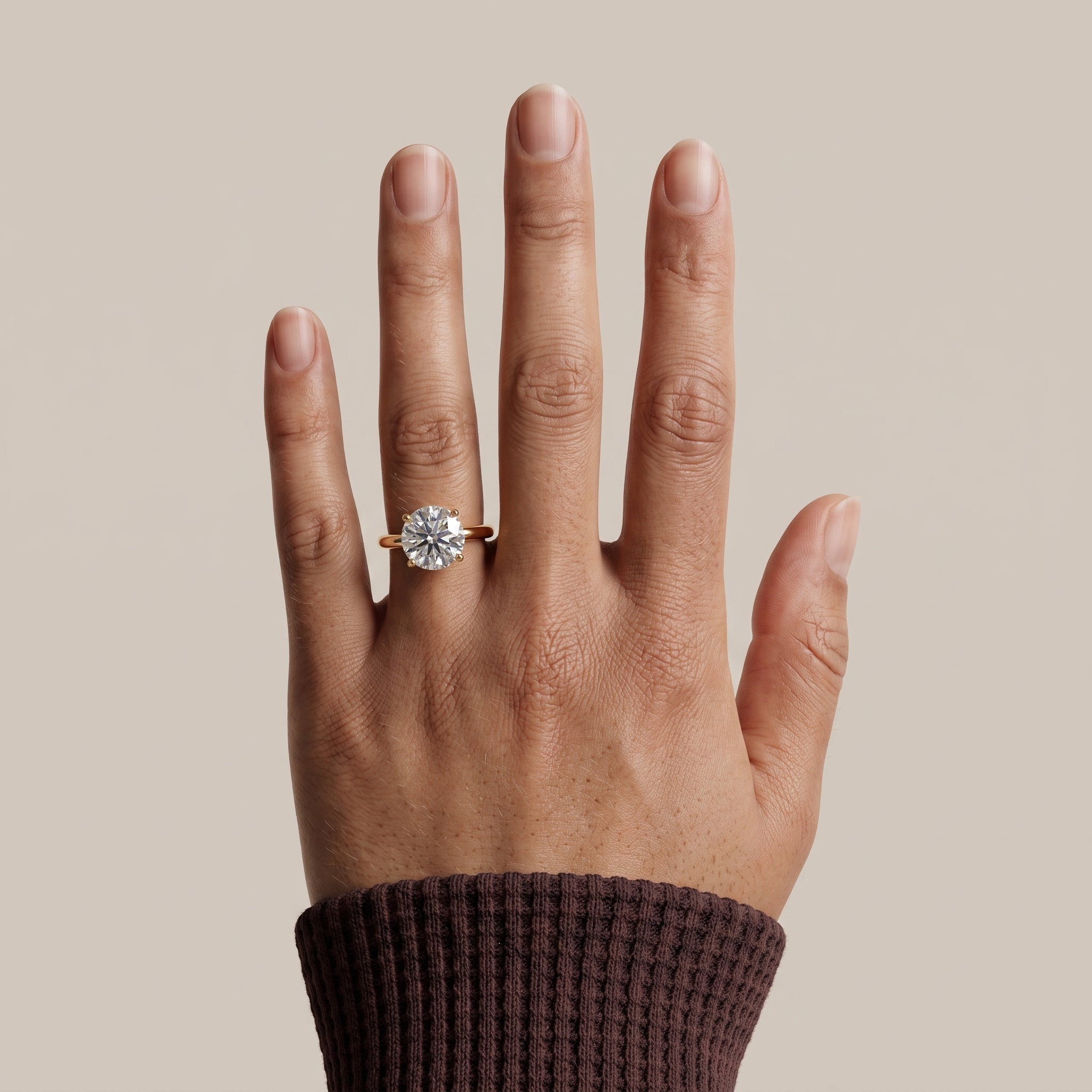 Yellow Gold Round Cut Moissanite Solitaire Engagement Ring