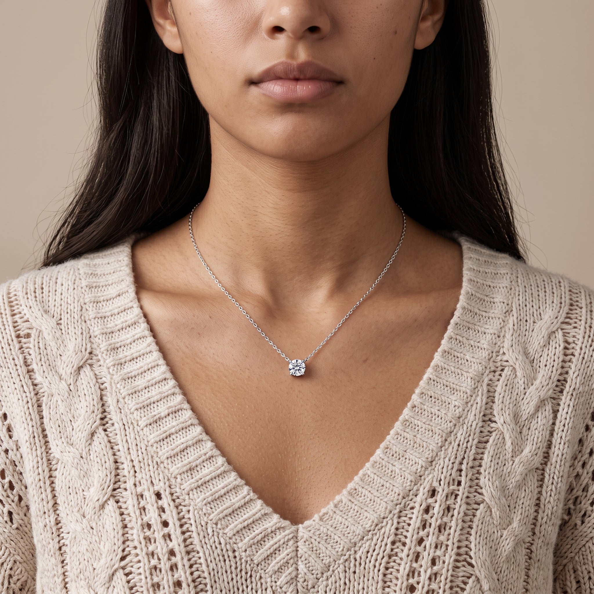 White Metal Round Moissanite Solitaire Pendant Necklace