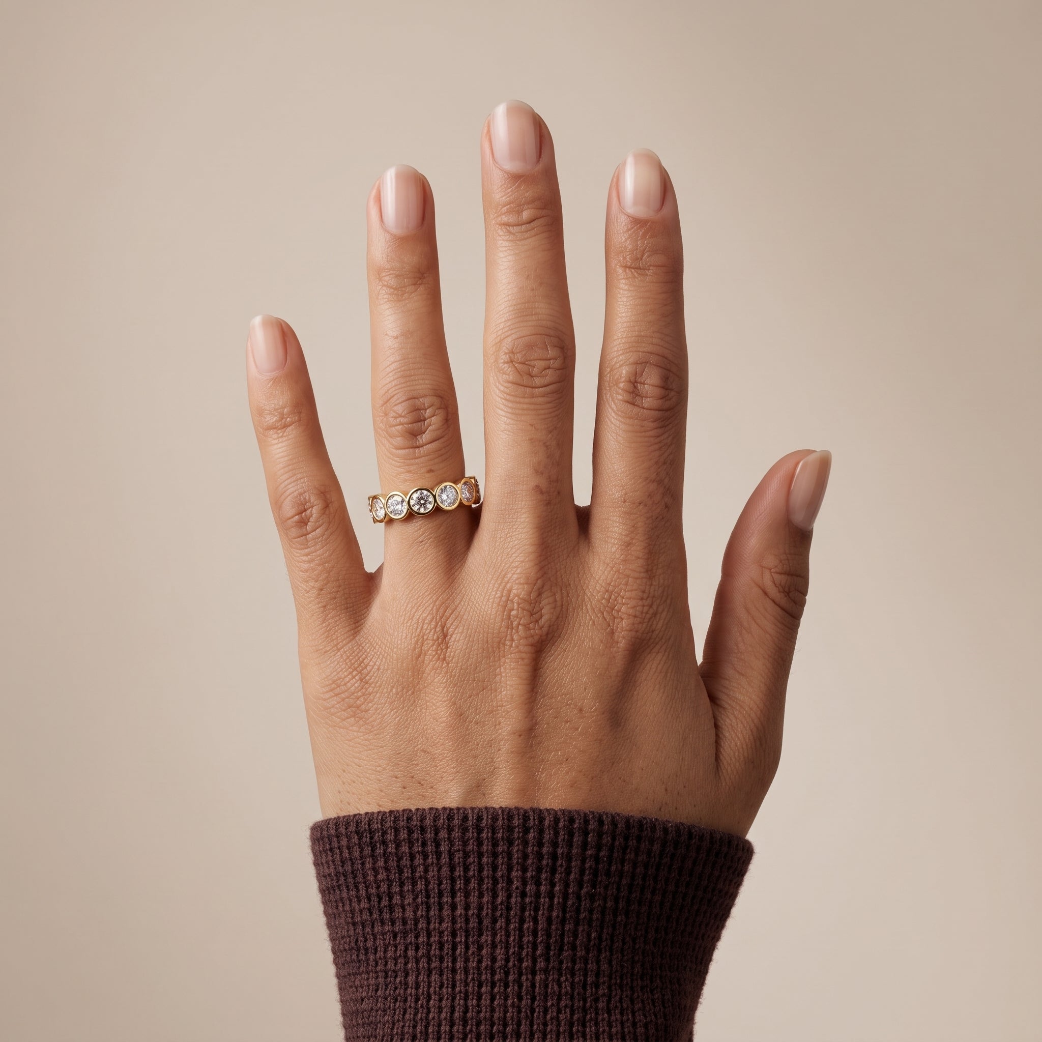 Yellow Gold Round Cut Moissanite Eternity Band Ring
