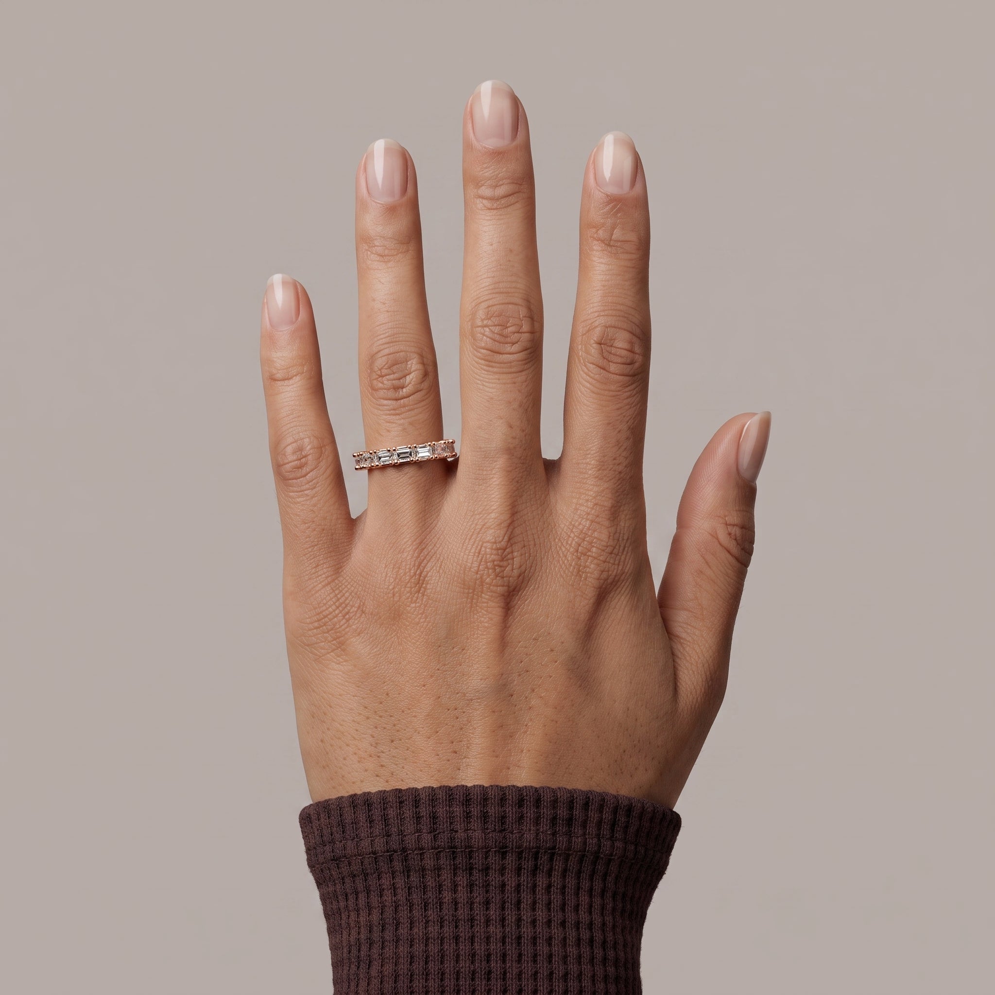 Rose Gold Emerald Cut Moissanite Eternity Band Ring