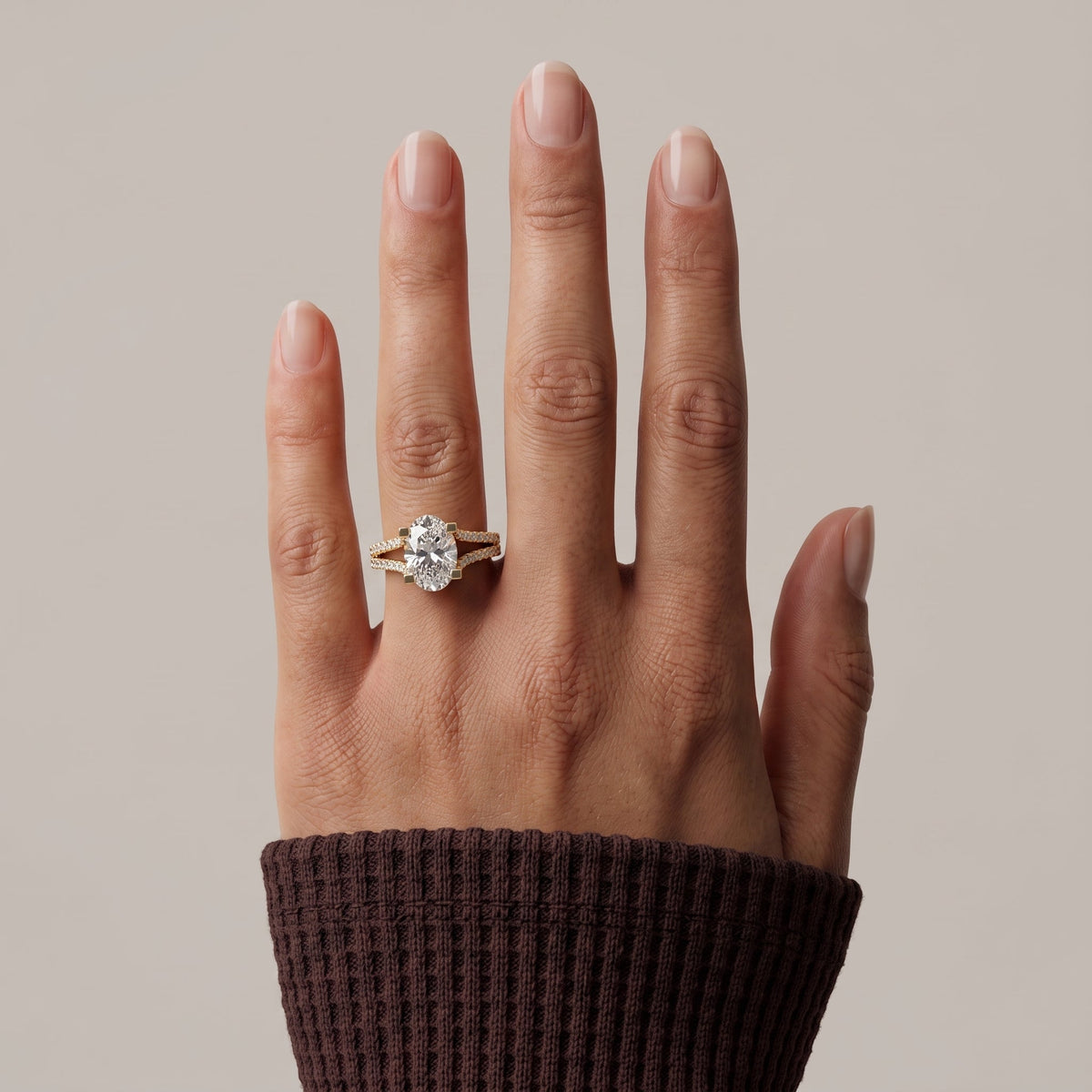 Yellow Gold Oval Cut Moissanite Split Shank Engagement Ring