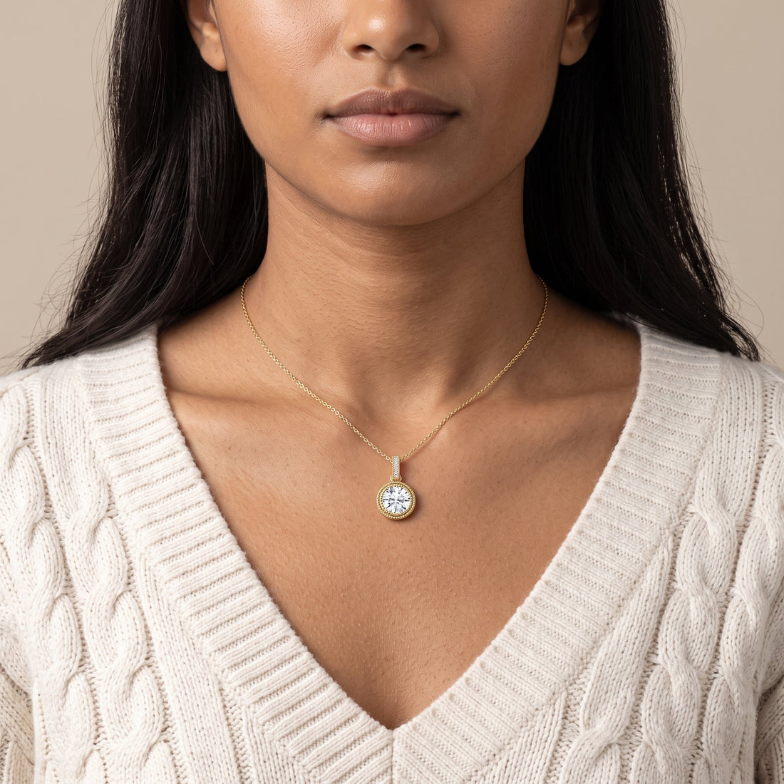 Yellow Gold Round Bezel Pendant Necklace