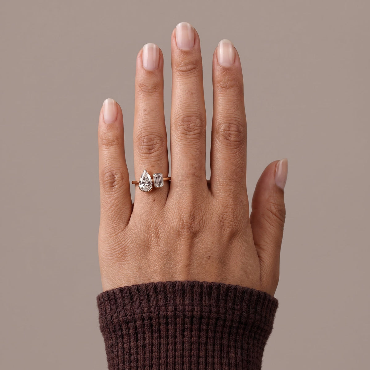 Yellow Gold Pear & Emerald Cut Moissanite Open Ring