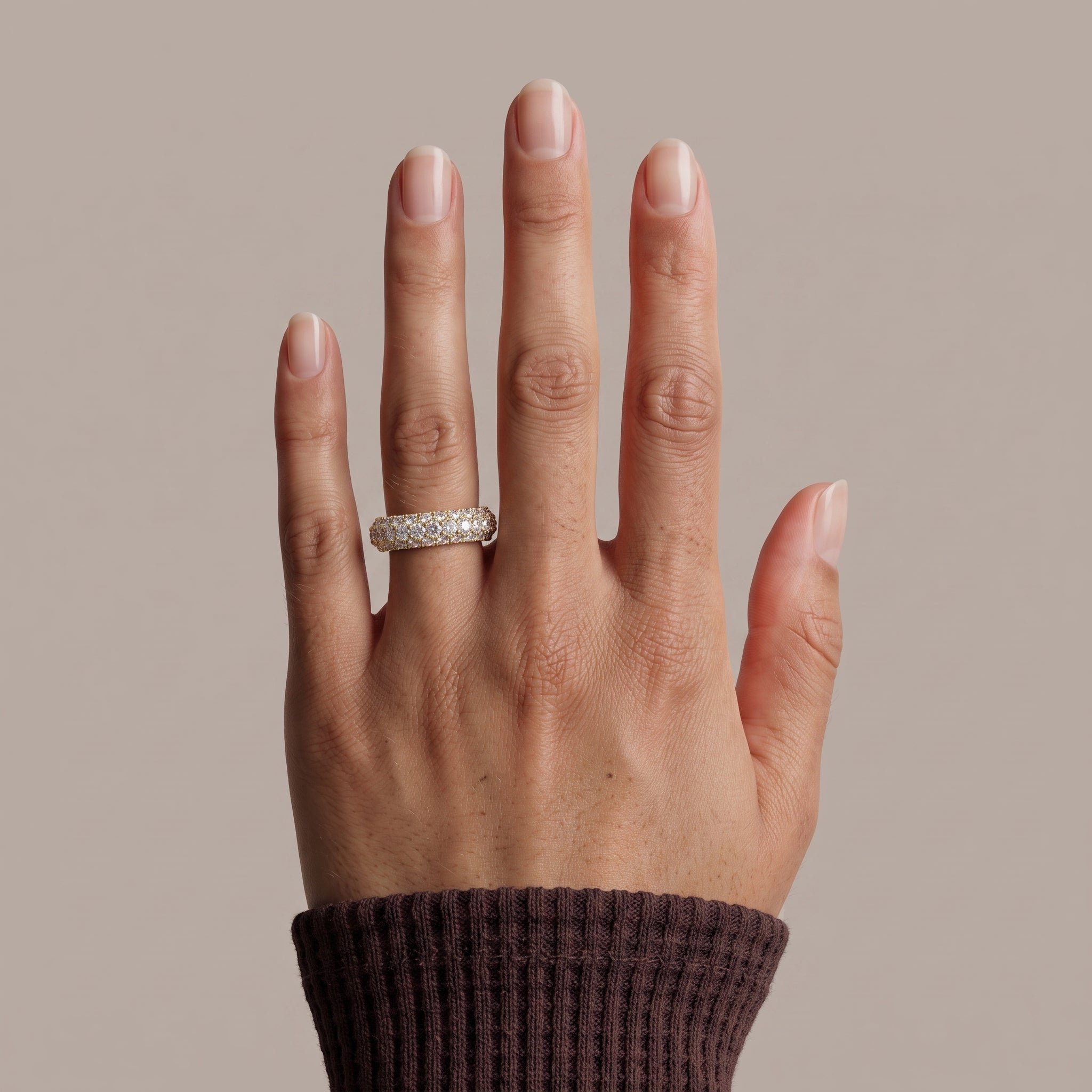 Yellow Gold Round Moissanite Double Row Eternity Band Ring