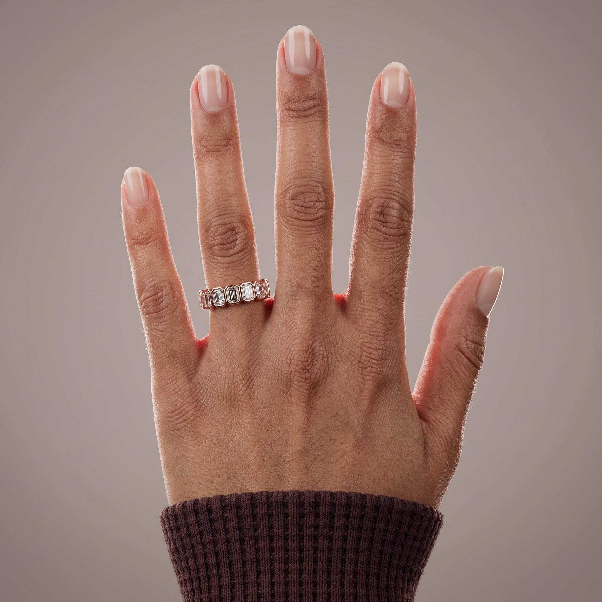 Rose Gold Emerald Cut Moissanite Eternity Band Ring