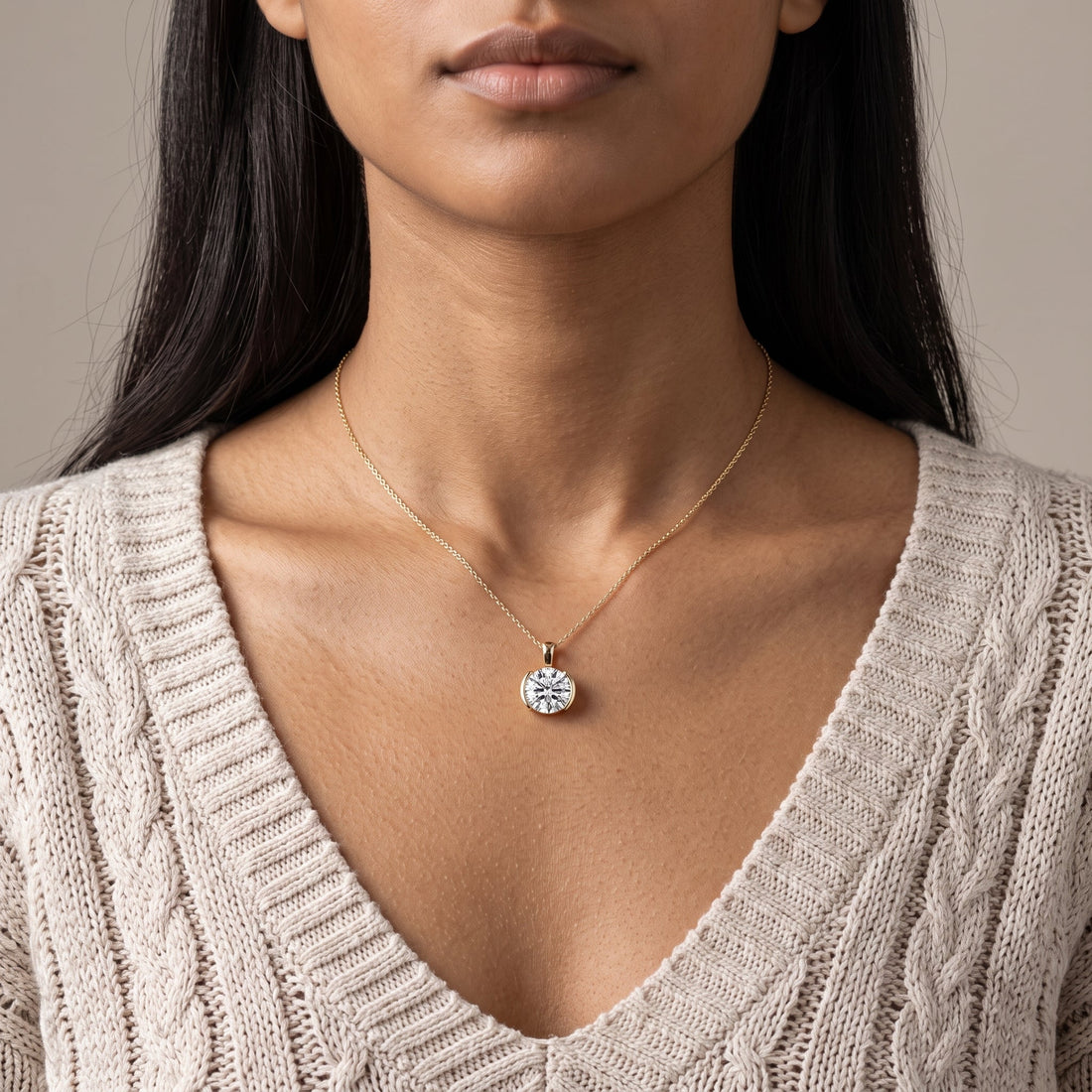 Yellow Gold Round Solitaire Pendant Necklace