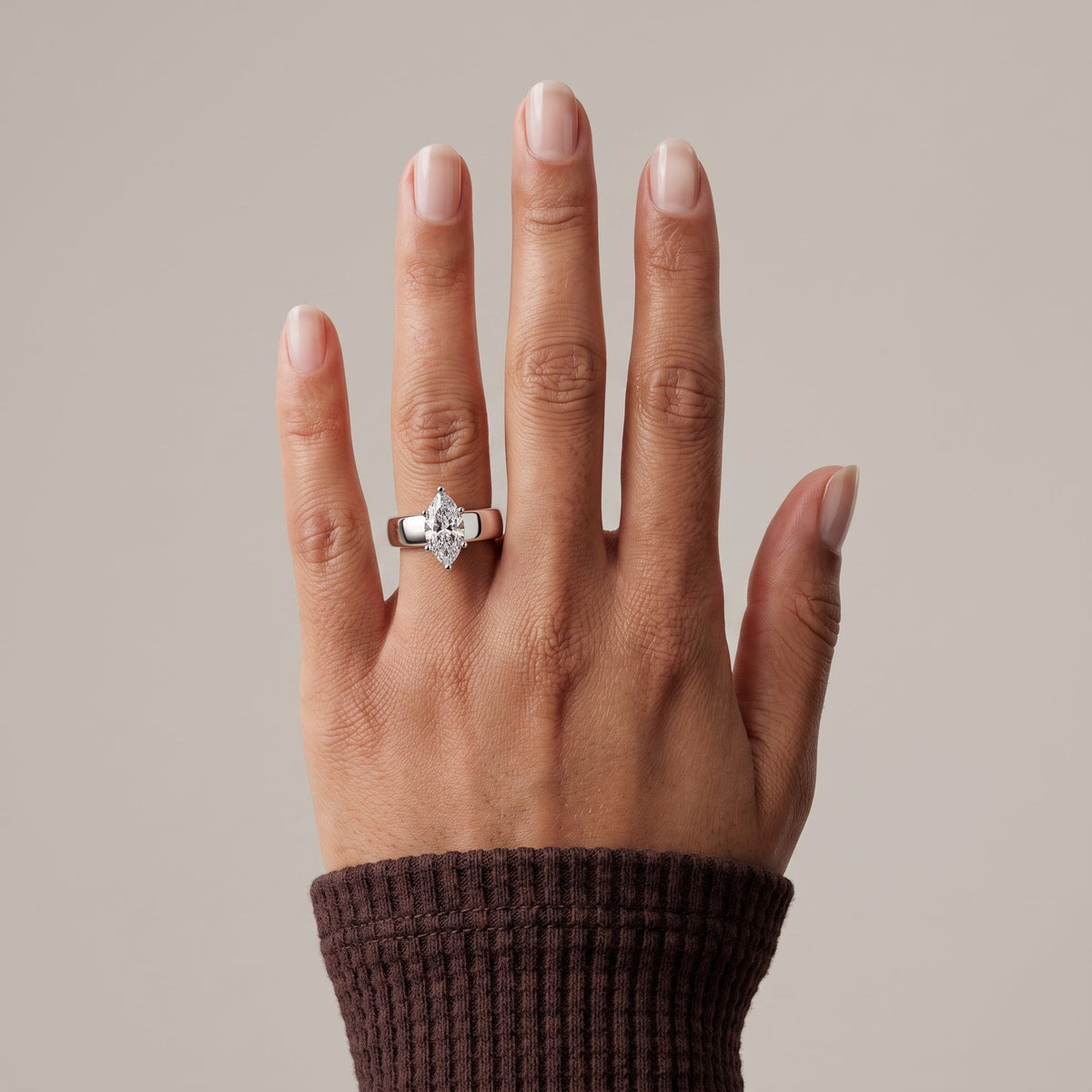 White Metal Marquise Moissanite Solitaire Engagement Ring
