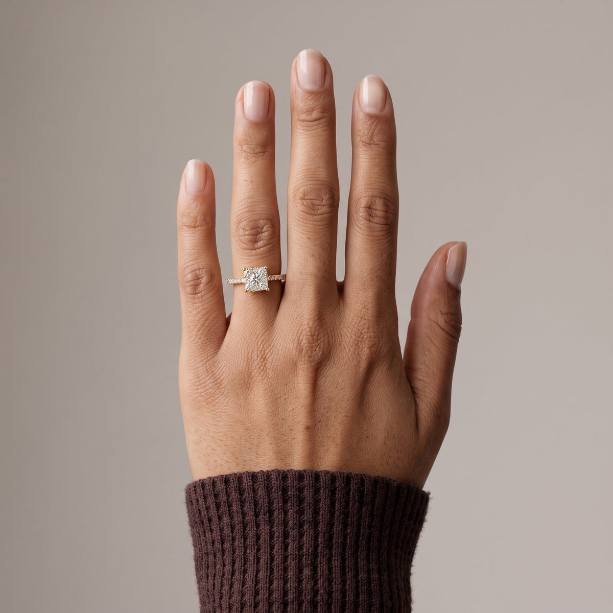 Yellow Gold Round Moissanite Cluster Engagement Ring