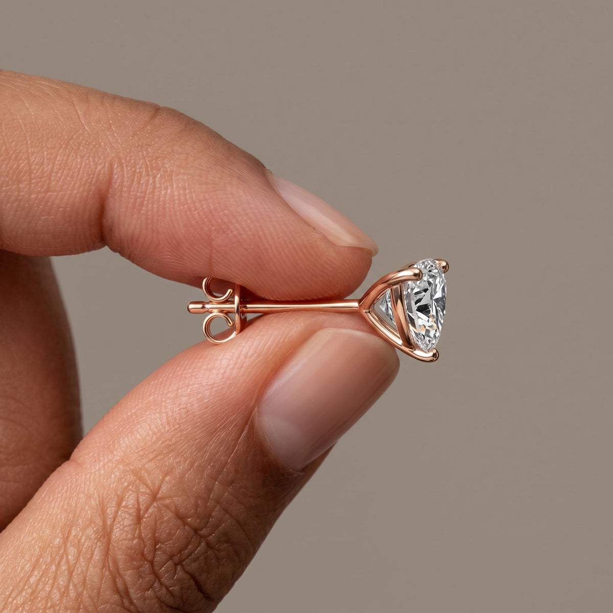 Rose Gold Trillion Cut Moissanite Stud Earrings