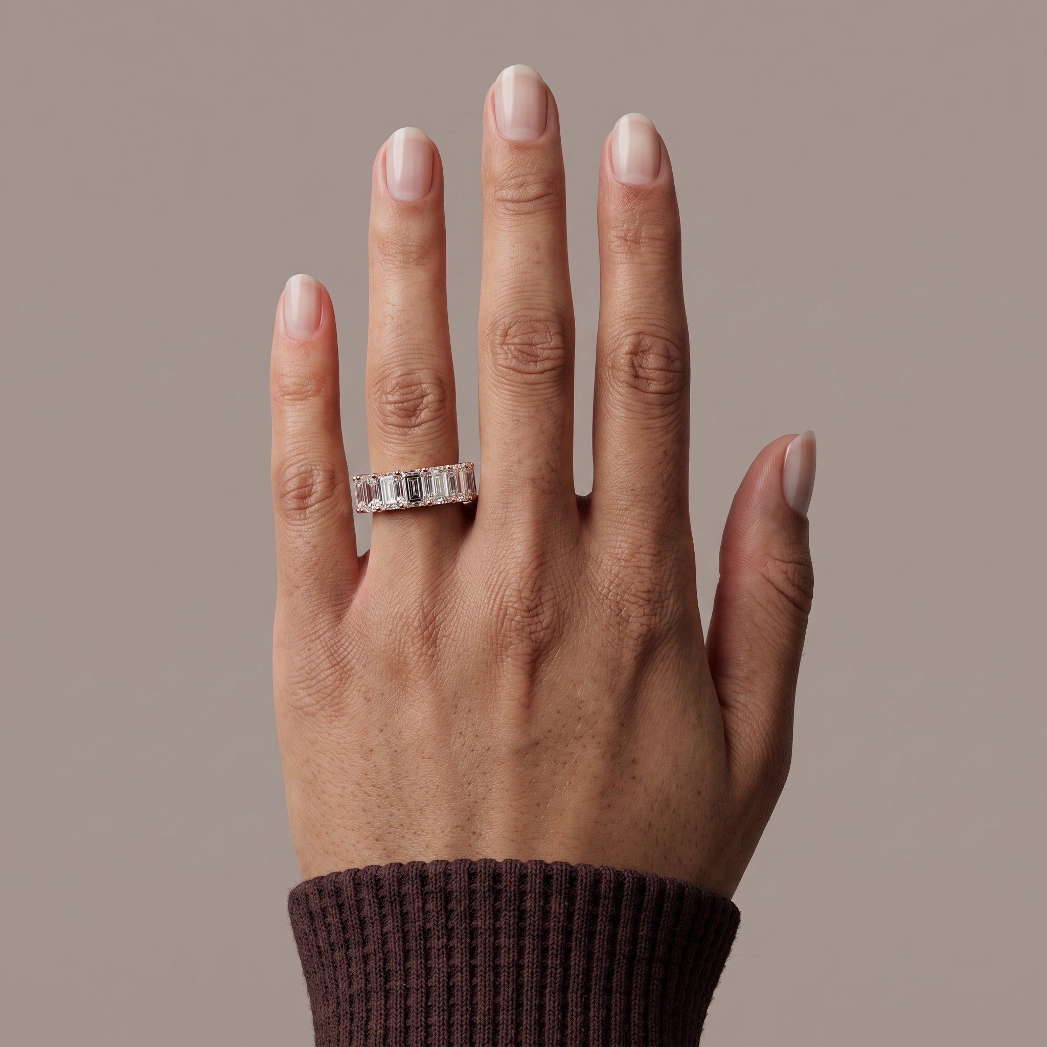 Rose Gold Emerald Cut Moissanite Eternity Band Ring