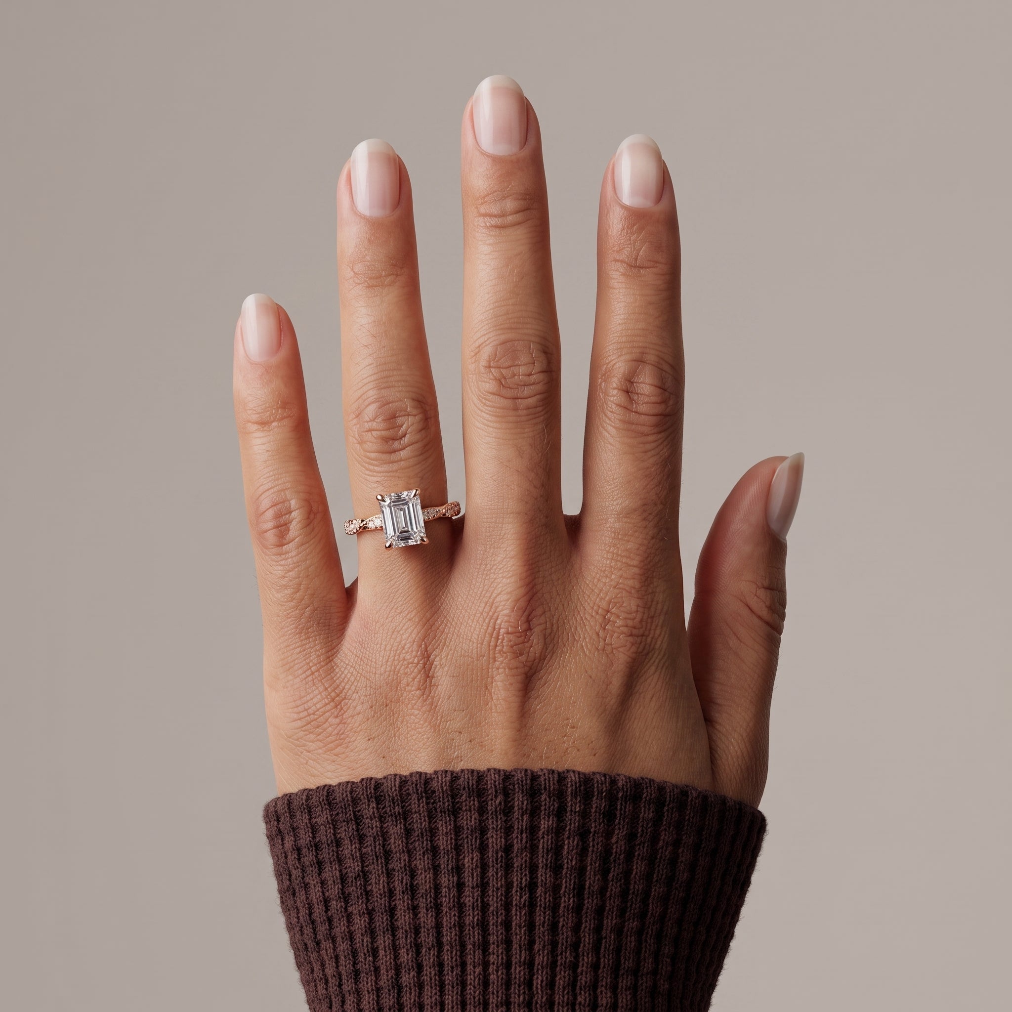 Rose Gold Emerald Cut Moissanite Engagement Ring