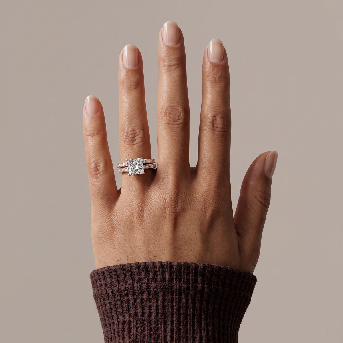 Rose Gold Princess Cut Moissanite Bridal Ring Set