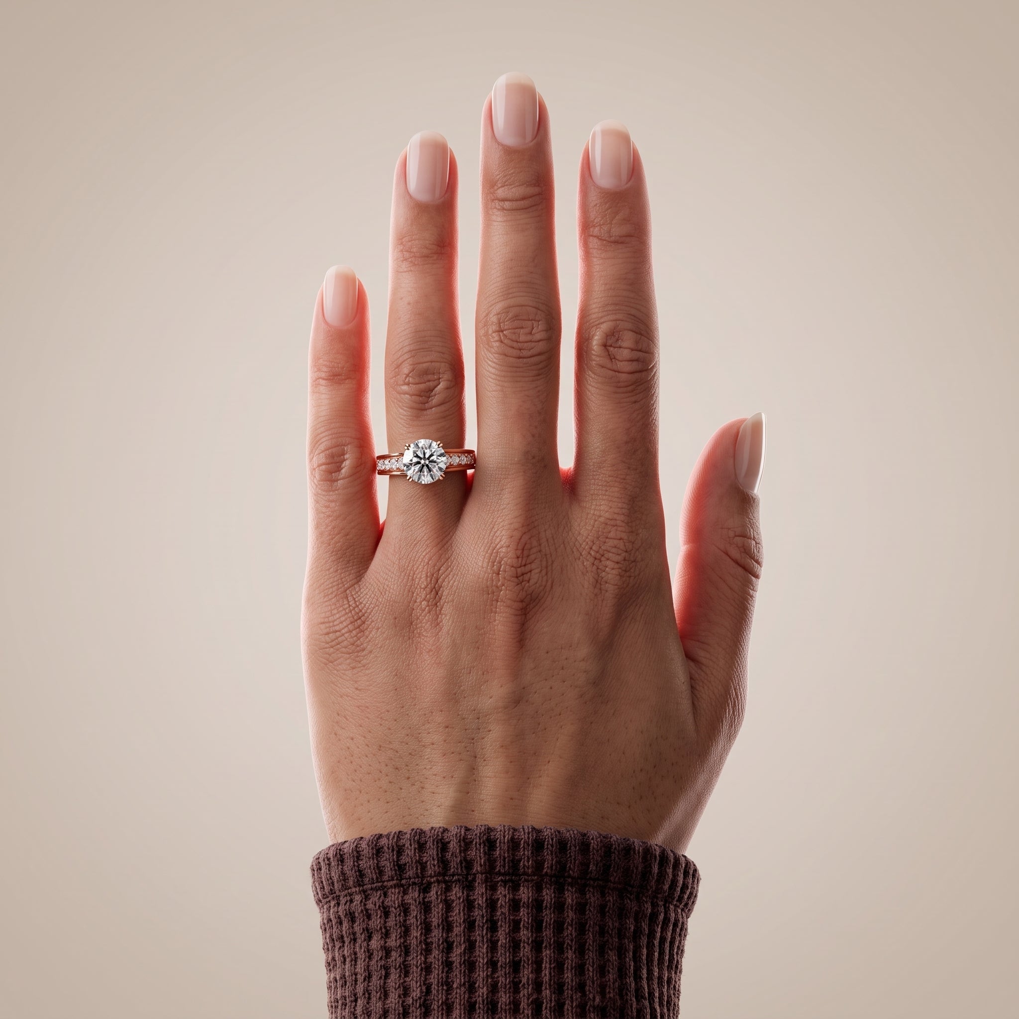 Rose Gold Round Cut Moissanite Engagement Ring