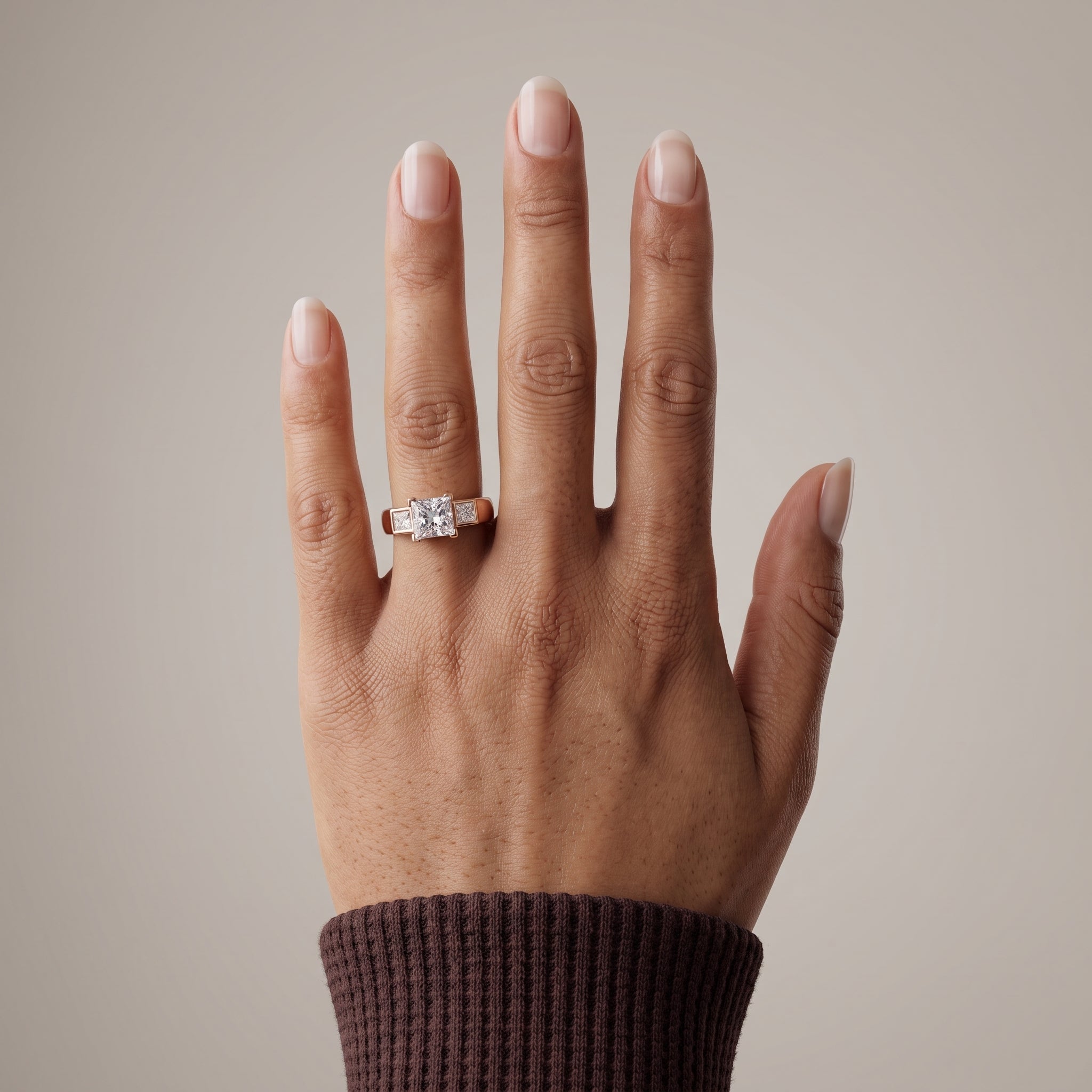 Rose Gold Princess Cut Moissanite Three-Stone Ring
