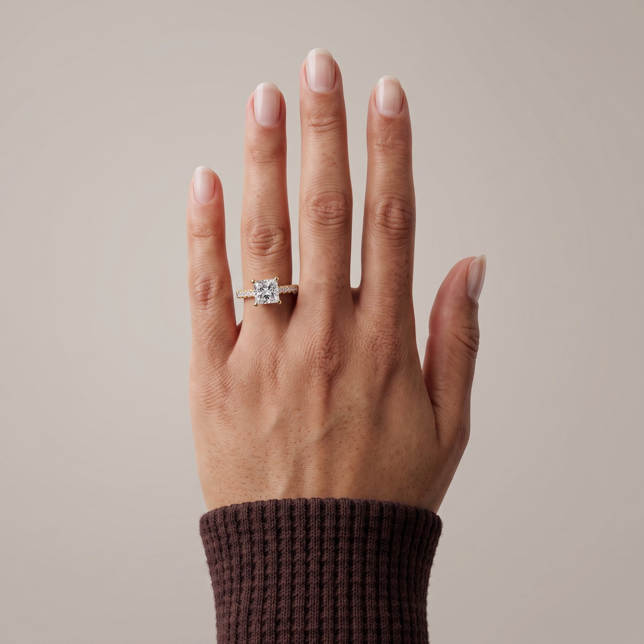 Yellow Gold Princess Cut Moissanite Engagement Ring