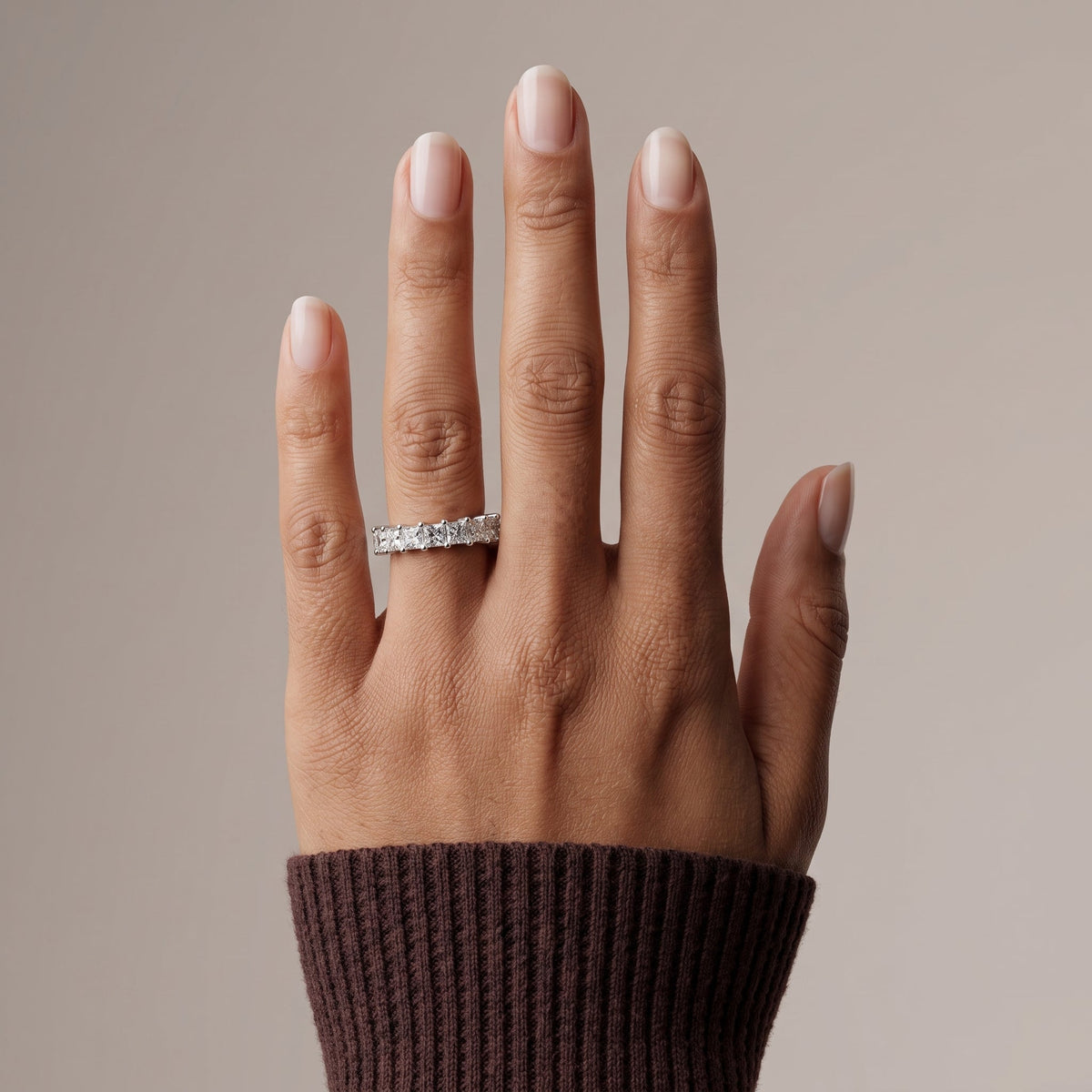 White Metal Princess Cut Moissanite Eternity Band Ring