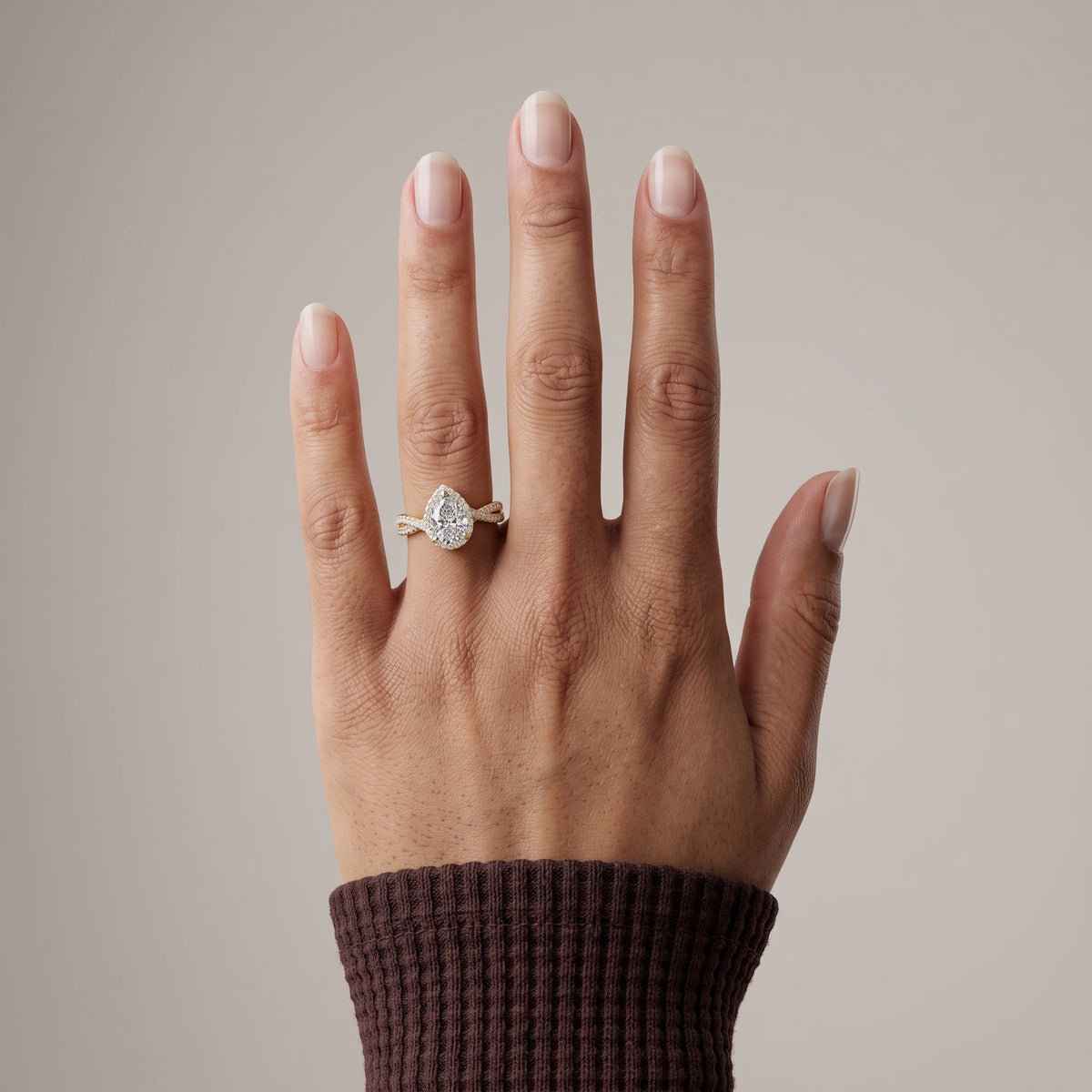 Yellow Gold Pear Cut Moissanite Halo Engagement Ring