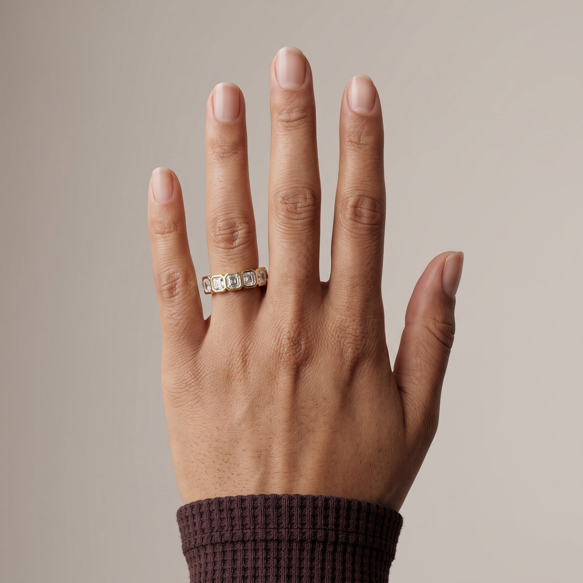 Yellow Gold Asscher Cut Moissanite Eternity Band Ring