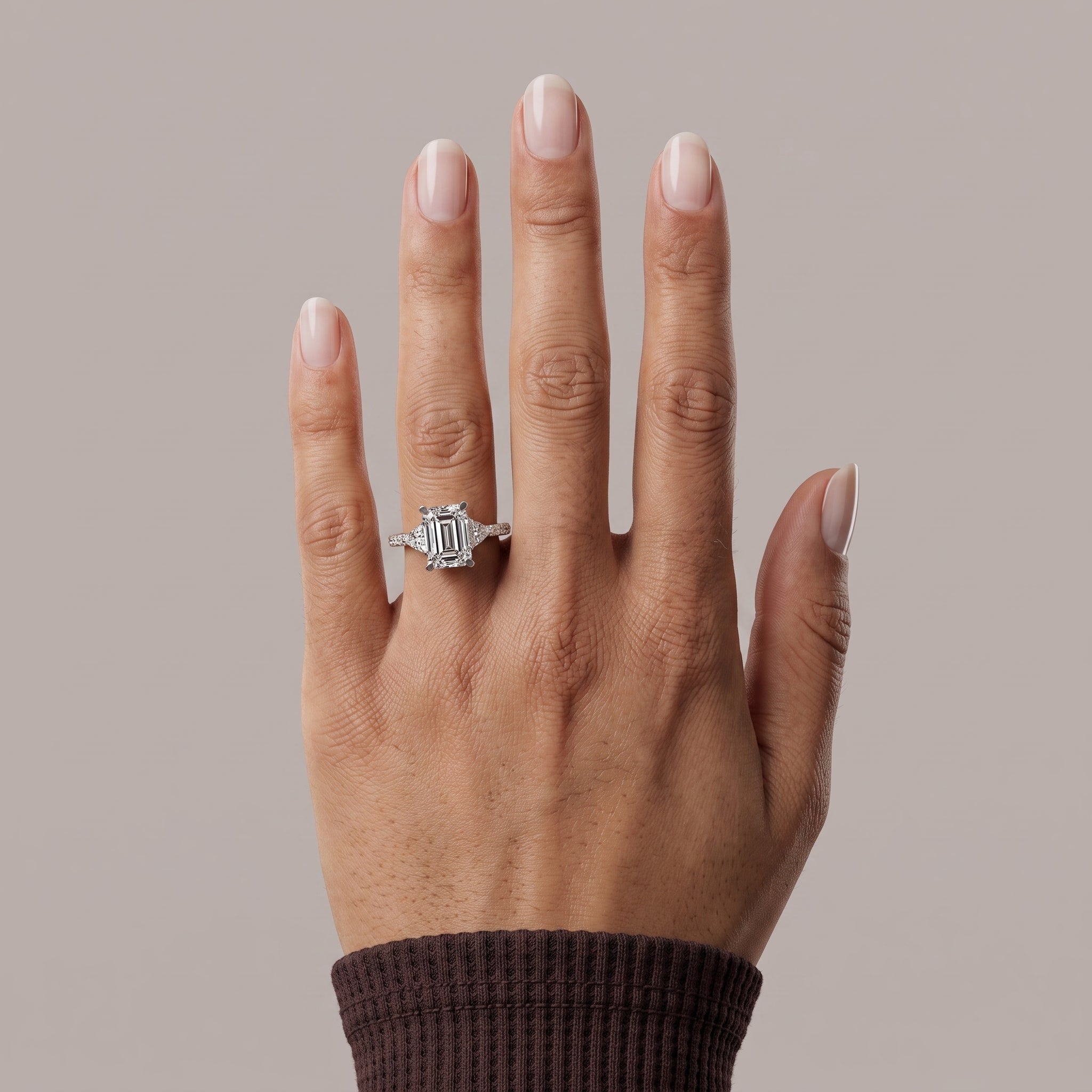 White Metal Emerald Cut Moissanite Three-Stone Engagement Ring