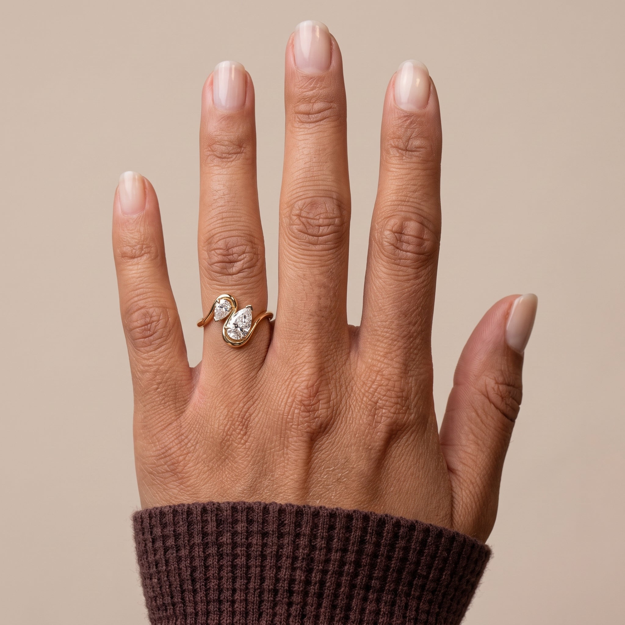 Yellow Gold Pear Cut Moissanite Open Wrap Ring