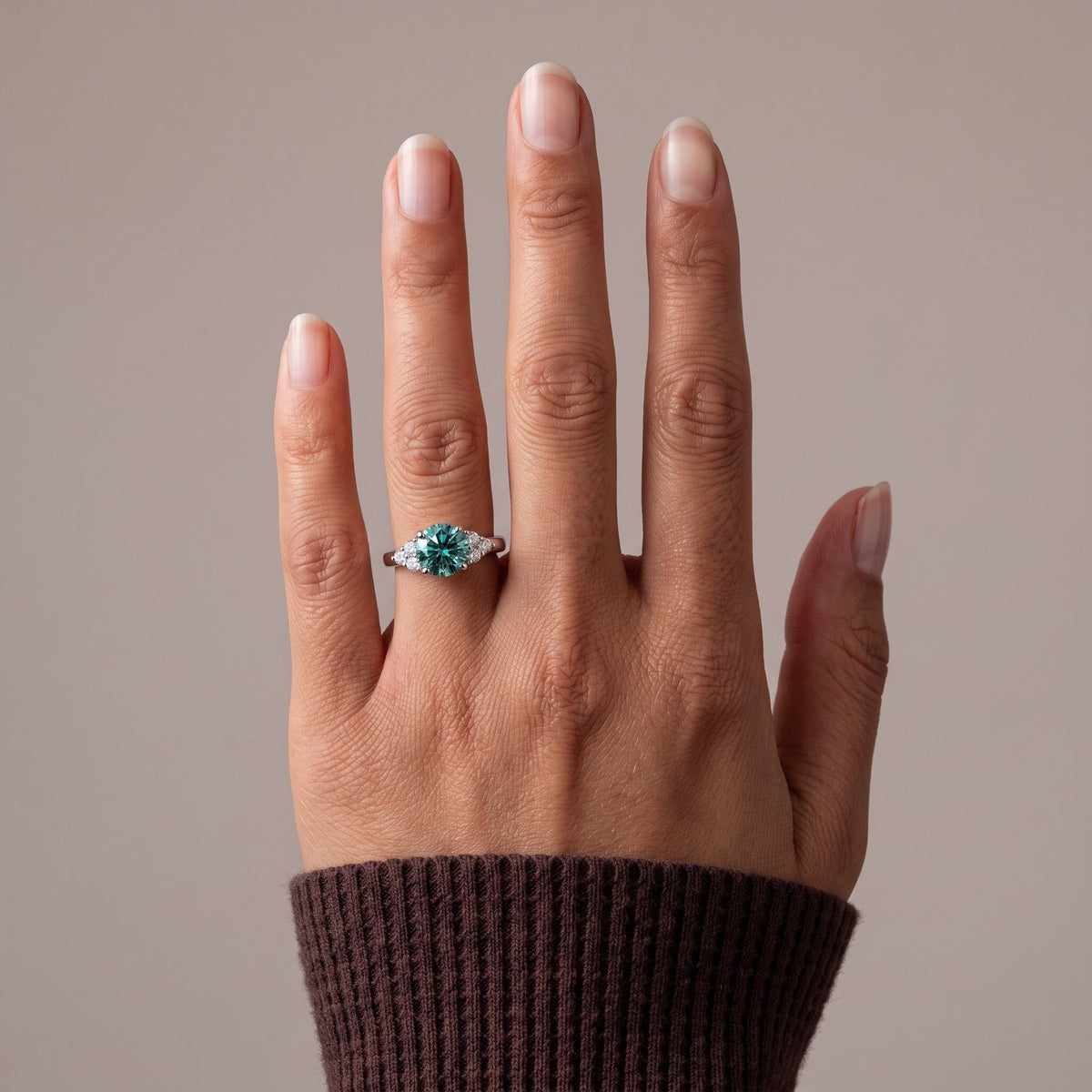 White Metal Round Moissanite Cluster Engagement Ring