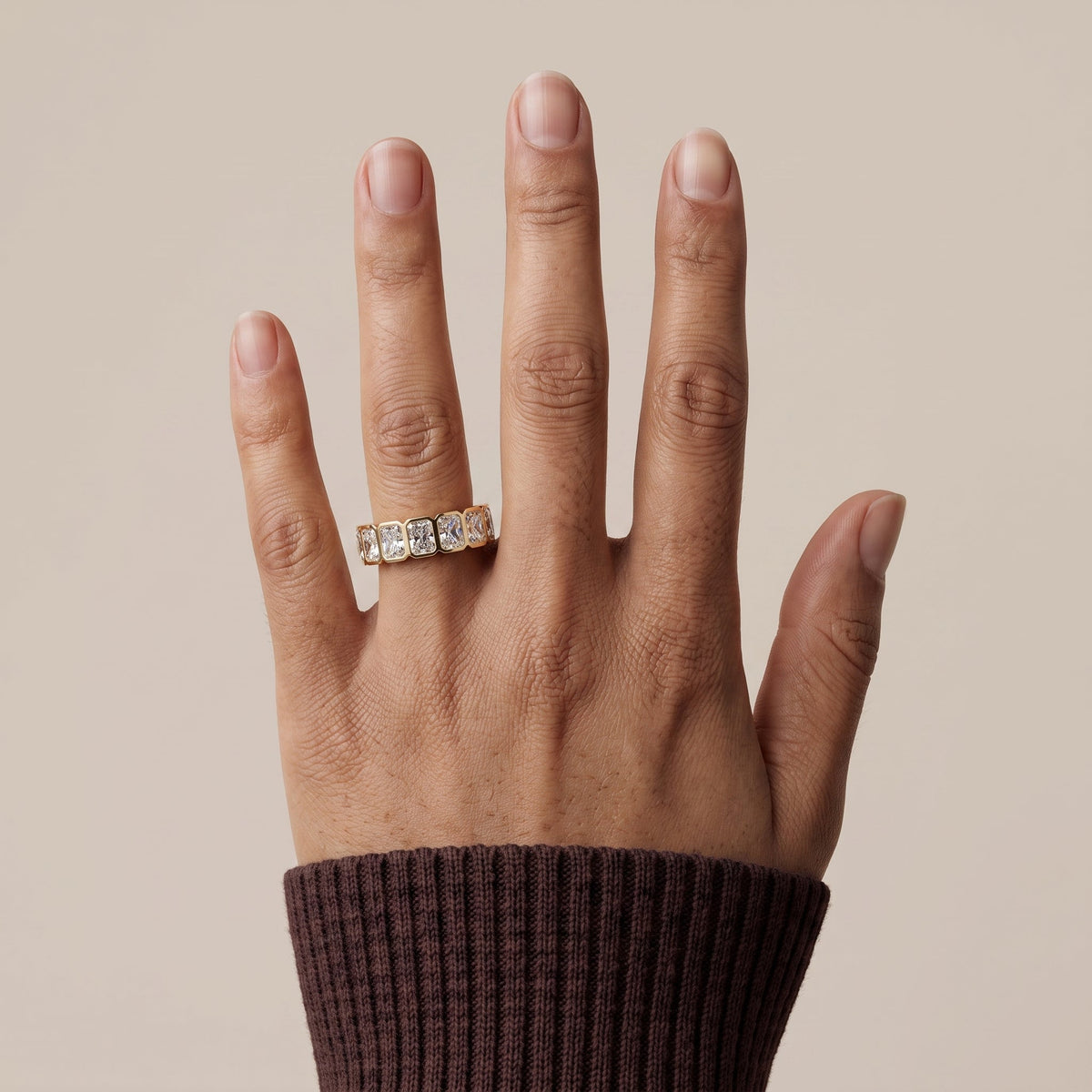 Yellow Gold Radiant Cut Moissanite Eternity Band Ring