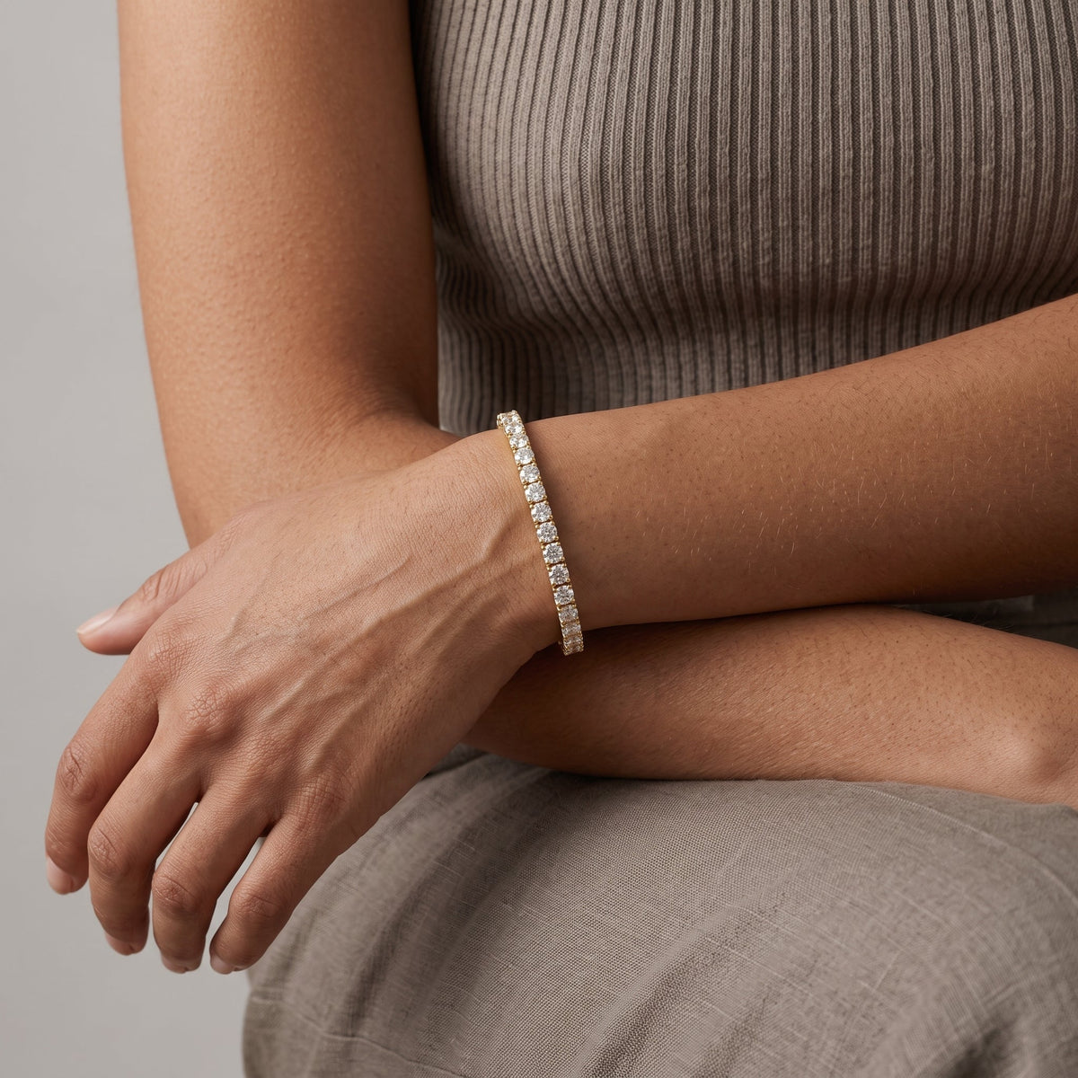 Yellow Gold Round Moissanite Tennis Bracelet