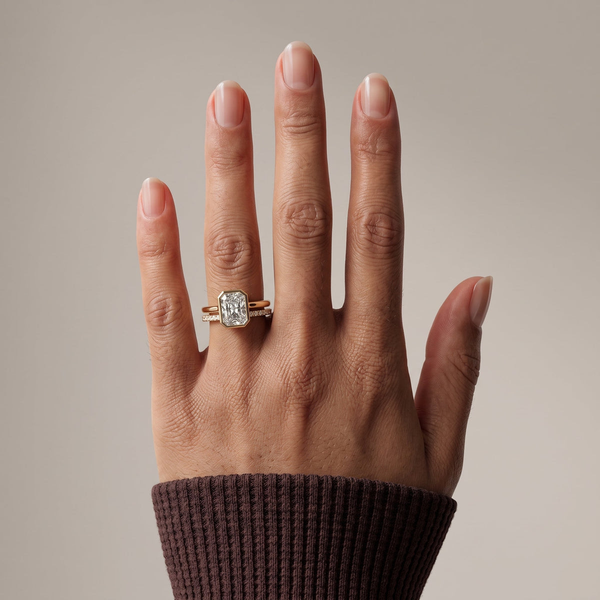 Yellow Gold Radiant Cut Moissanite Engagement Ring Set