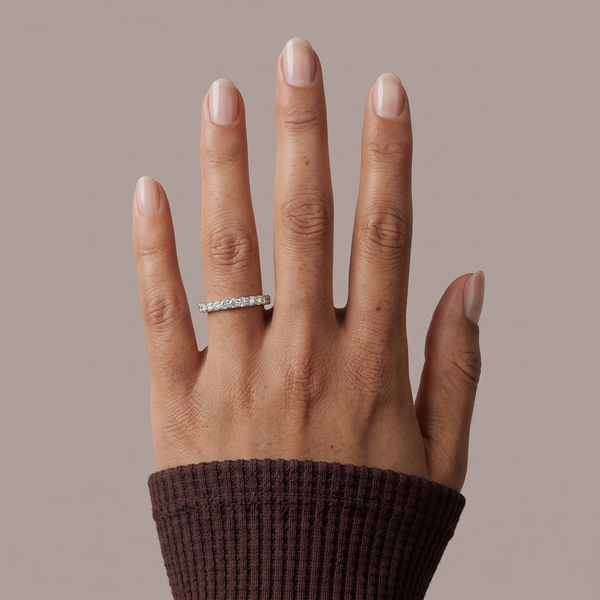 White Metal Round Moissanite Eternity Band Ring