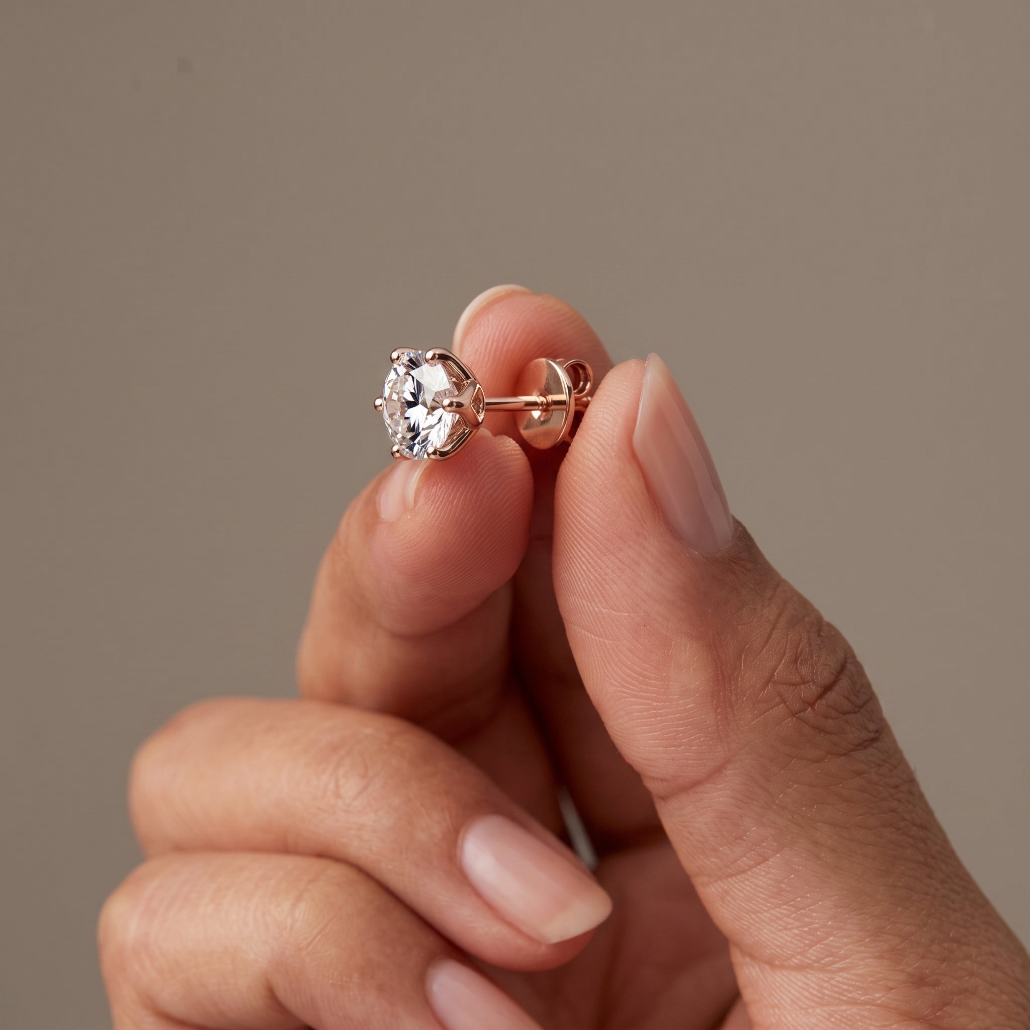 Rose Gold Round Moissanite Stud Earrings