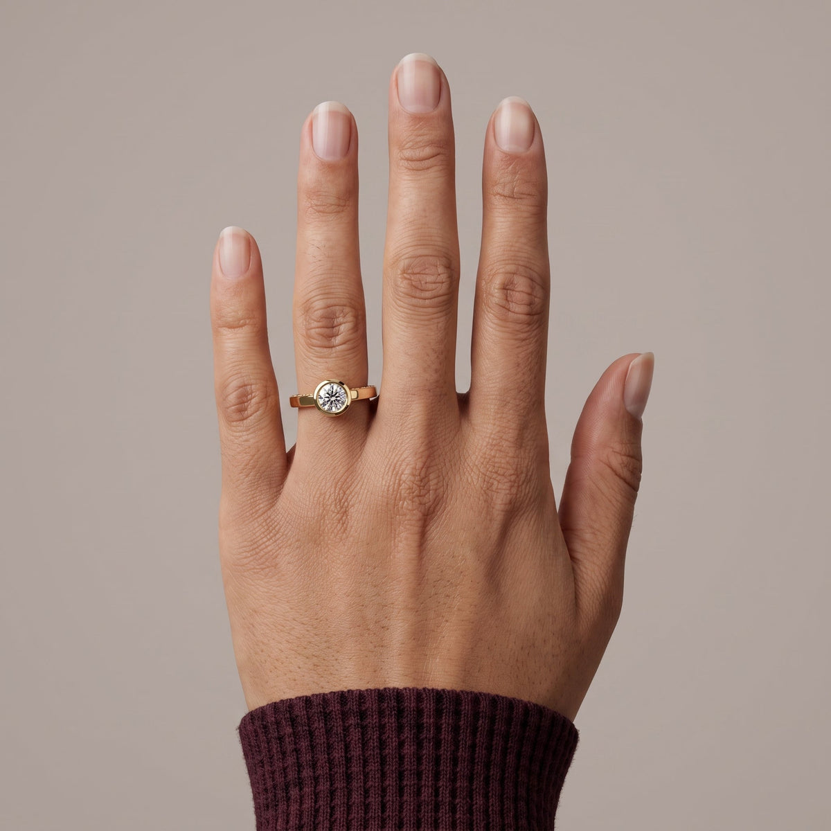 Yellow Gold Round Moissanite Bezel Engagement Ring