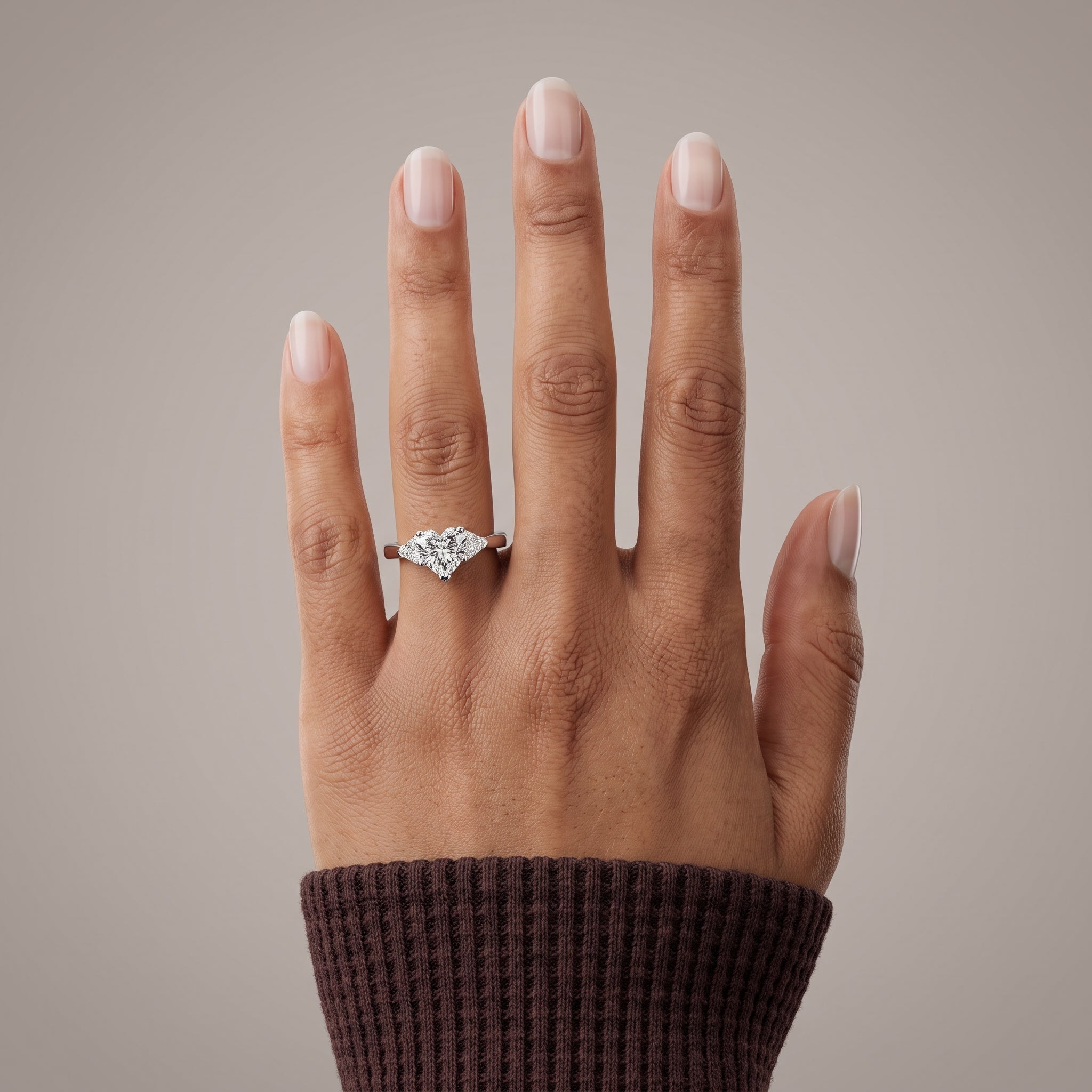 White Metal Heart Cut Moissanite Three Stone Engagement Ring