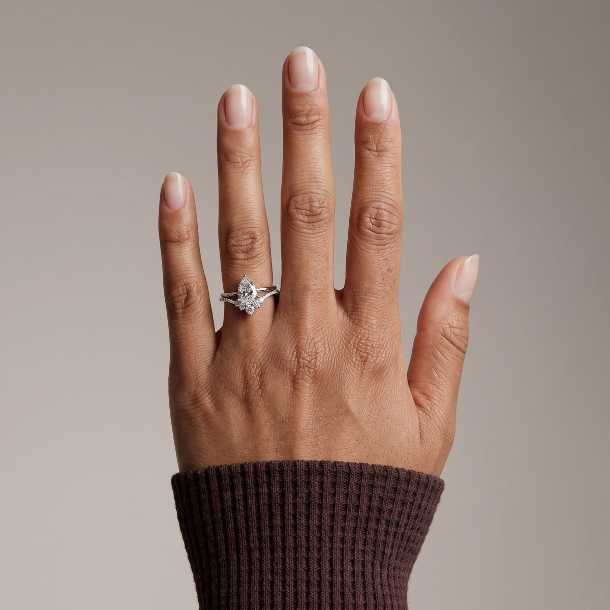 White Pear Cut Moissanite Engagement Ring with Accent Stones