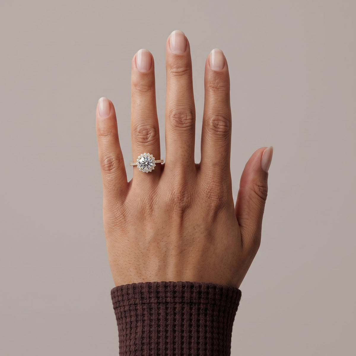 Yellow Gold Round Moissanite Halo Engagement Ring