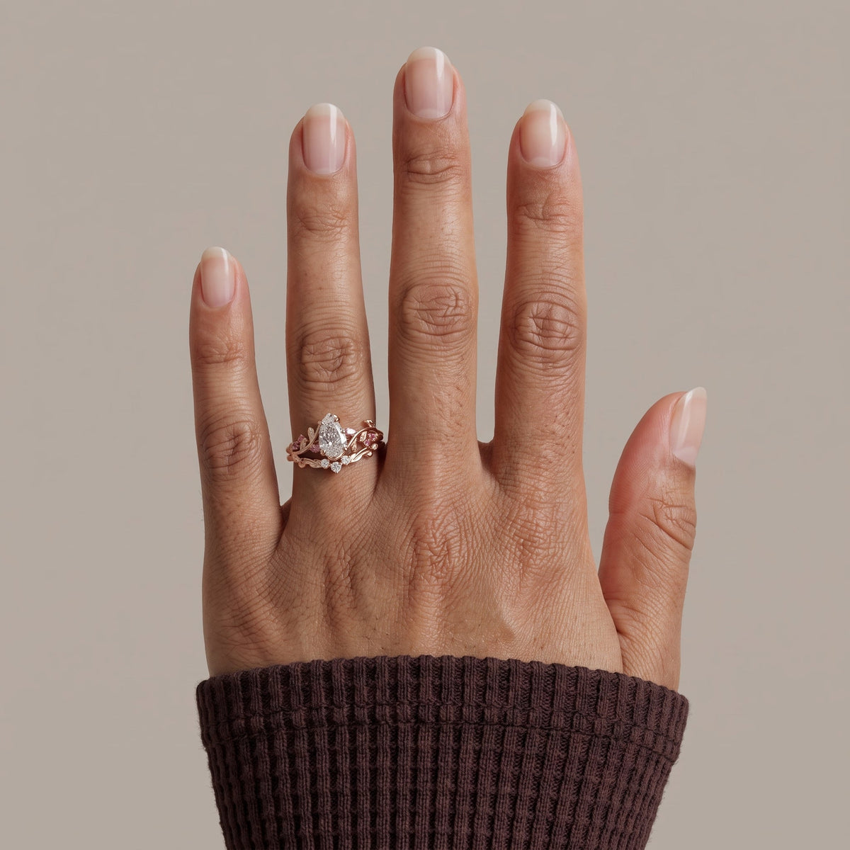 Rose Gold Pear Cut Moissanite Nature-Inspired Engagement Ring