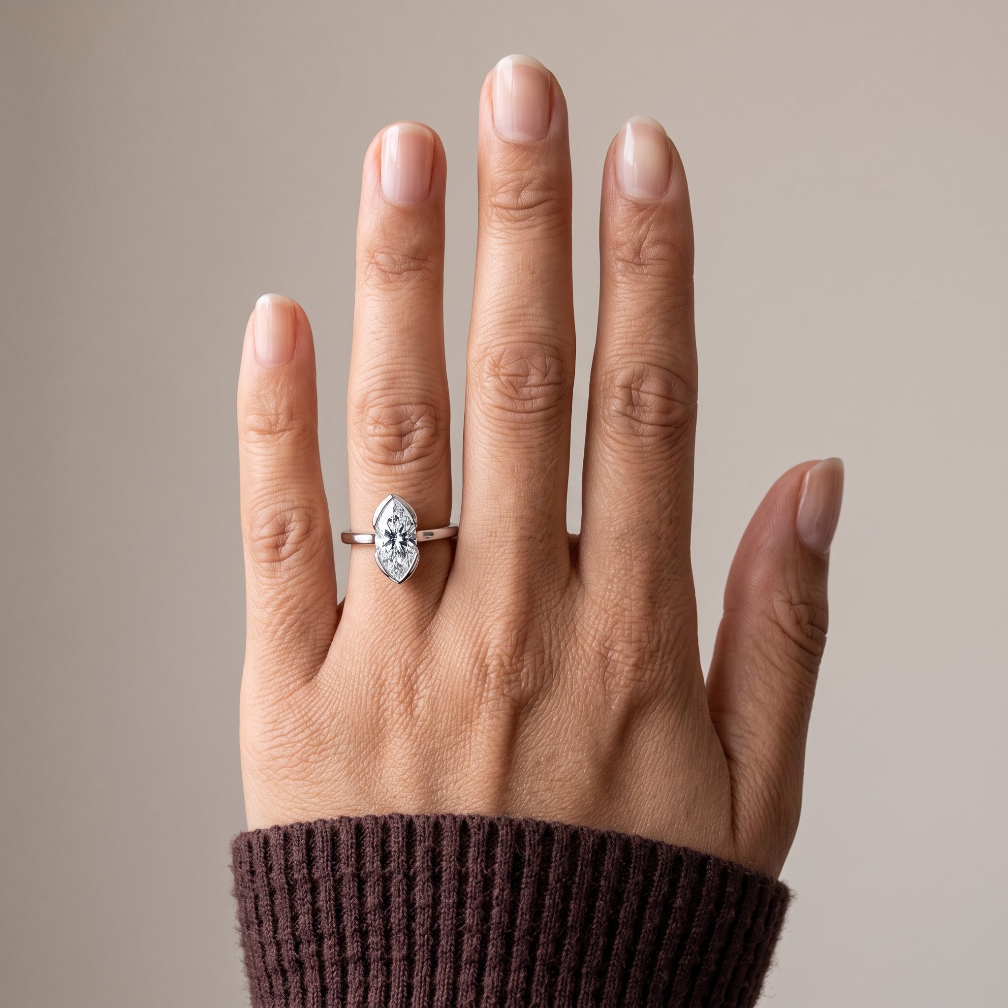 White Metal Marquise Cut Moissanite Solitaire Engagement Ring