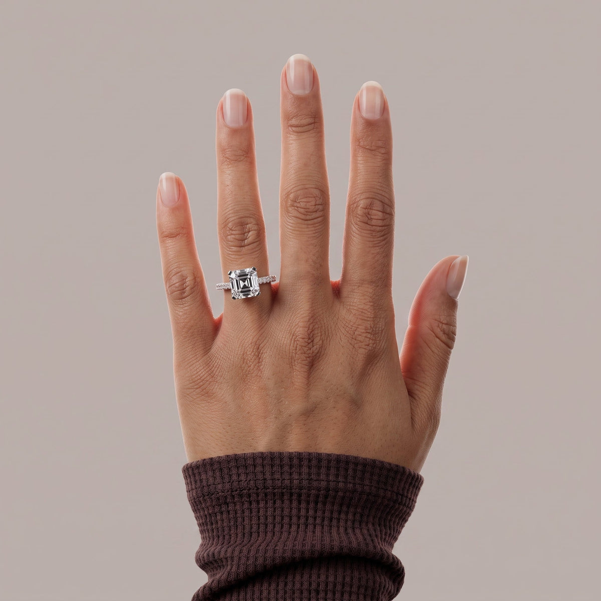 White Gold Asscher Cut Moissanite Engagement Ring