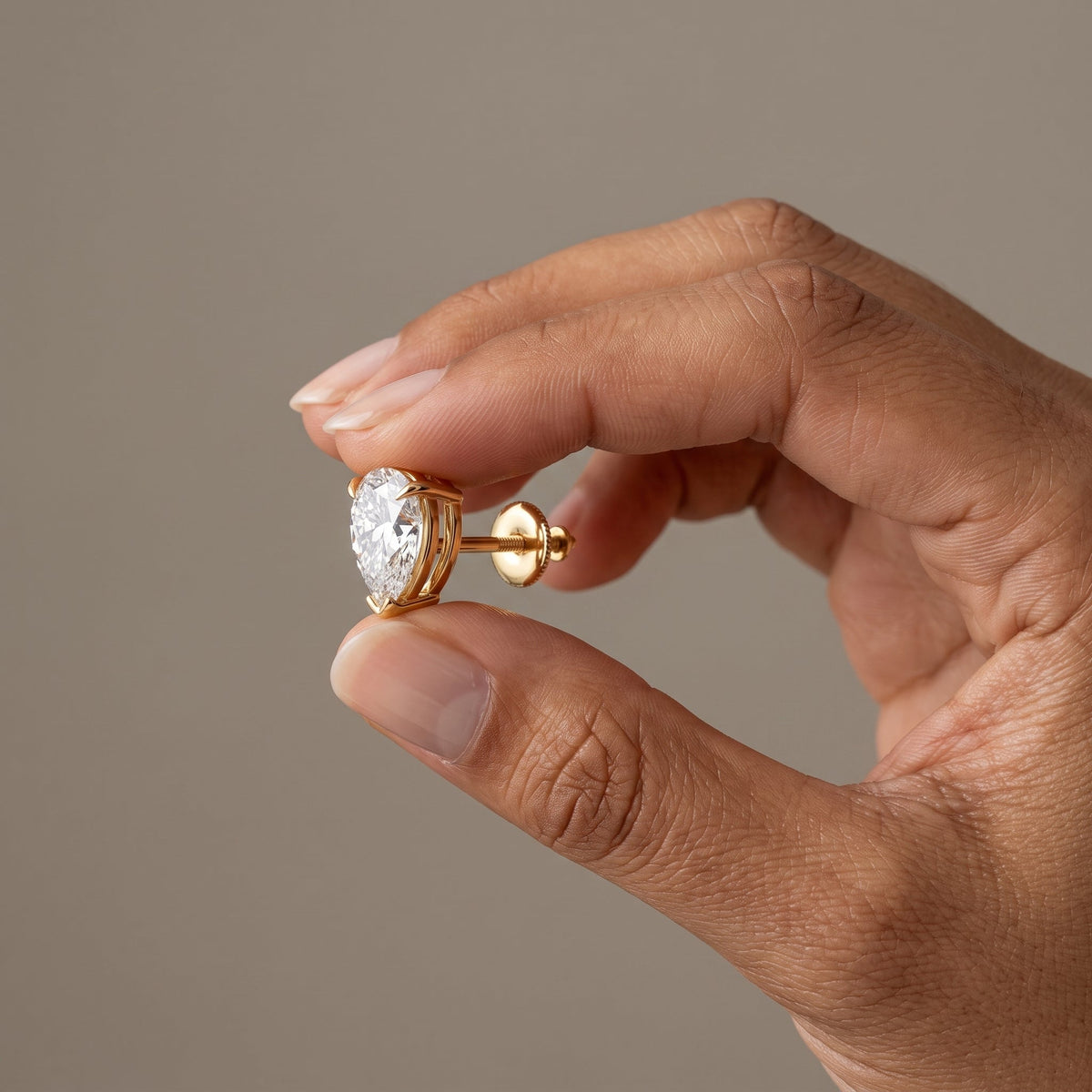 Yellow Gold Pear Cut Moissanite Stud Earrings with Screw Back