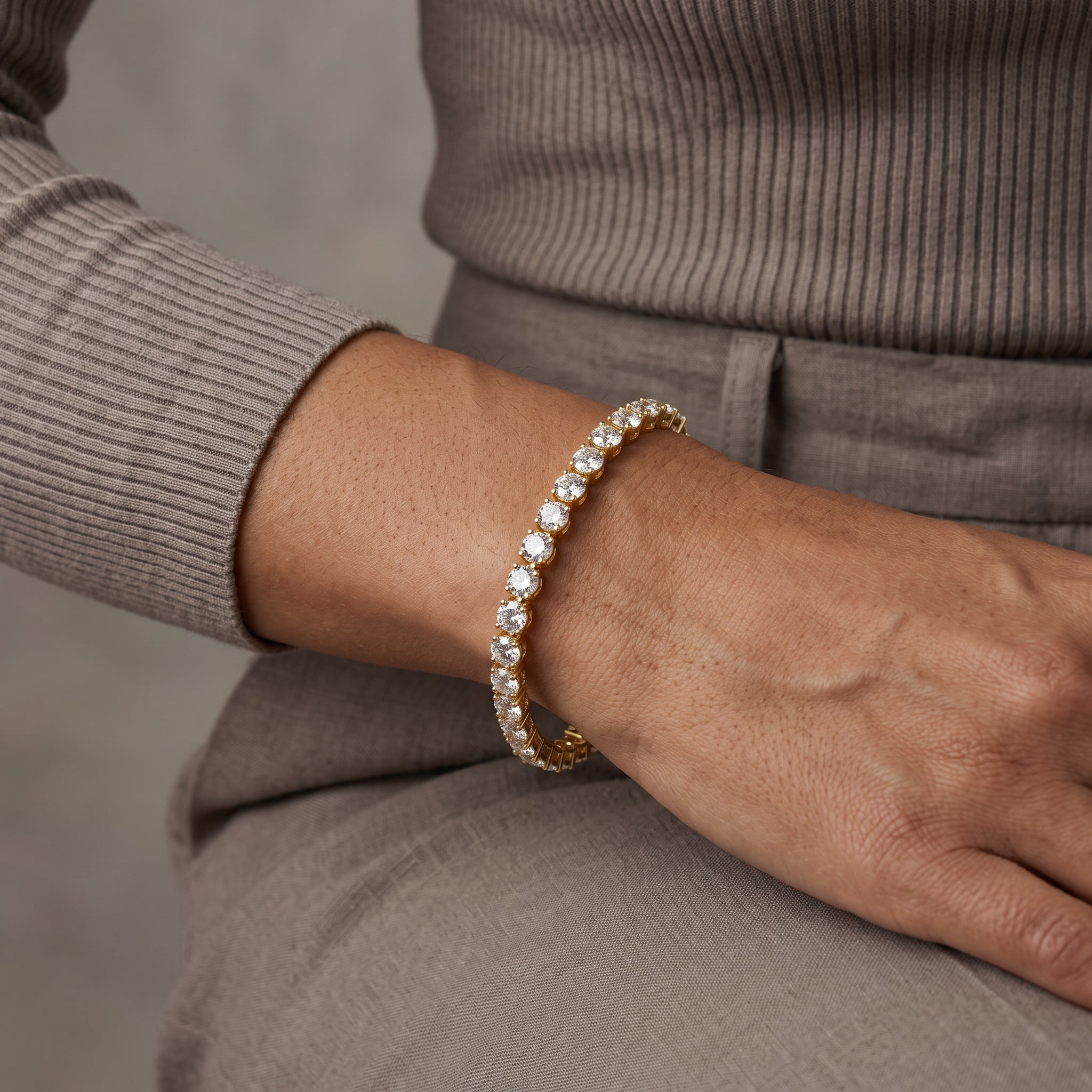 Yellow Gold Round Moissanite Tennis Bracelet