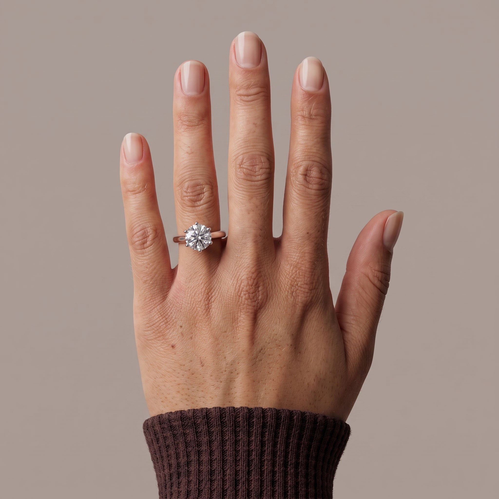 White Metal Round Brilliant Moissanite Solitaire Engagement Ring
