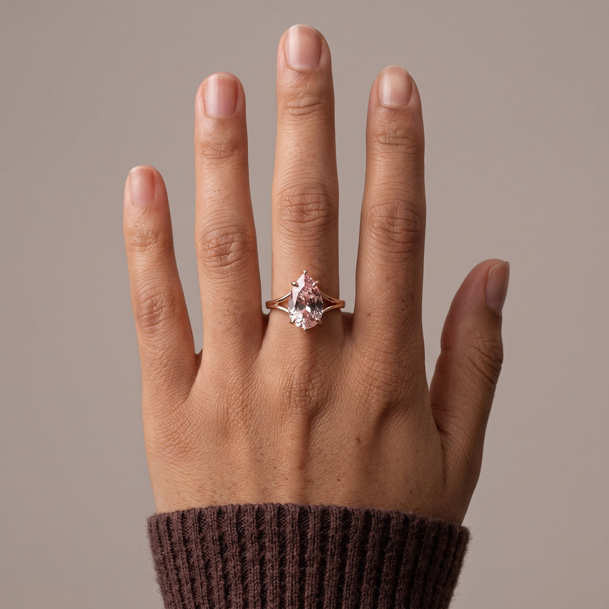 Rose Gold Pear Cut Moissanite Engagement Ring