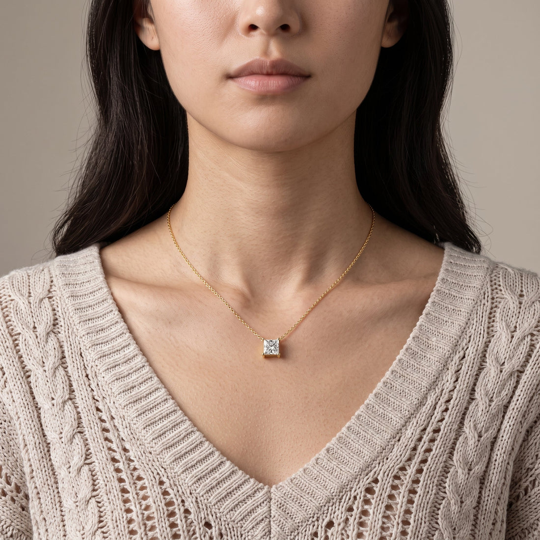 Yellow Gold Princess Cut Pendant Necklace